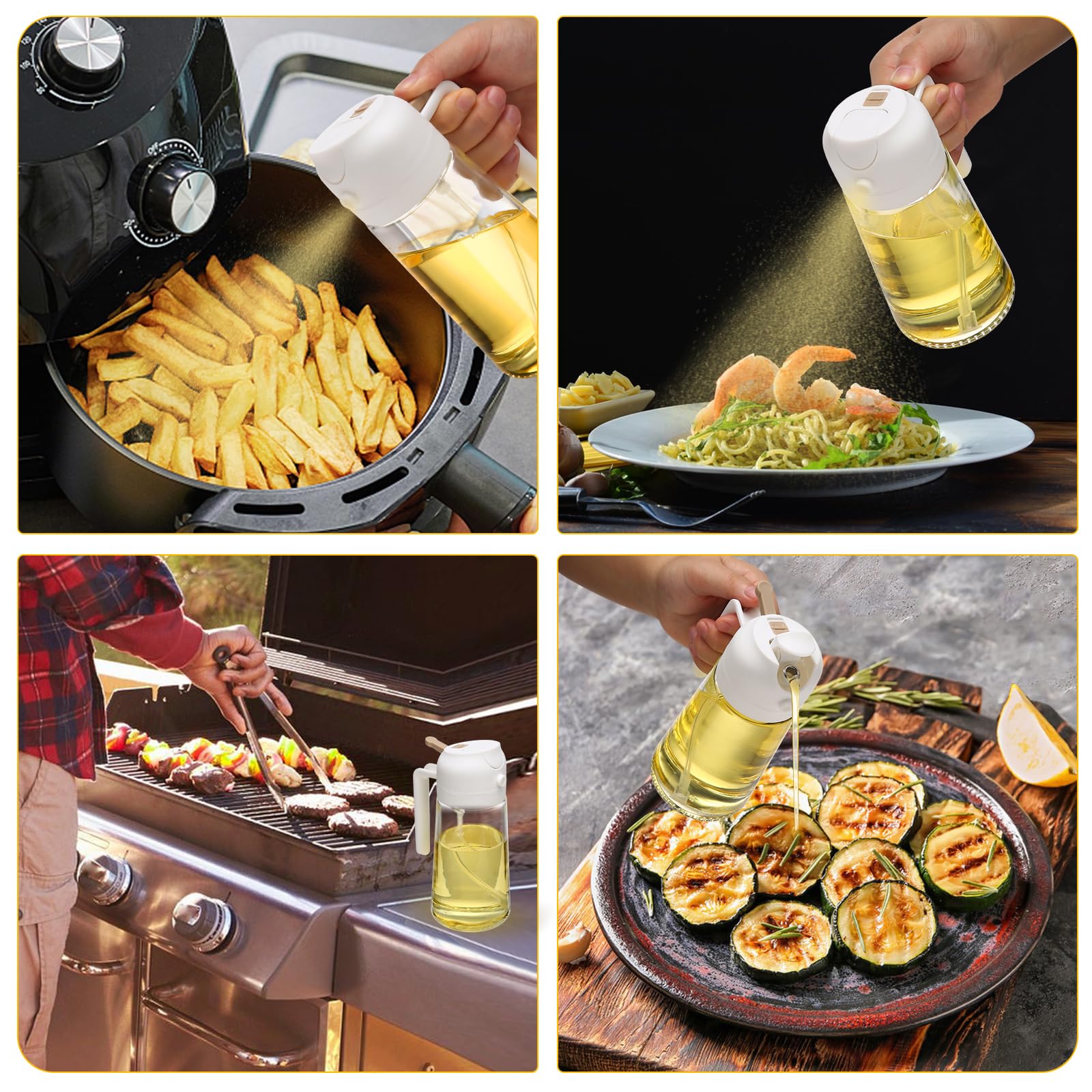 600ml 2 in 1 Glass Oil Sprayer Dispenser Kitchen Sprayz Cooking Baking Oil Bottle BBQ Spray White 6