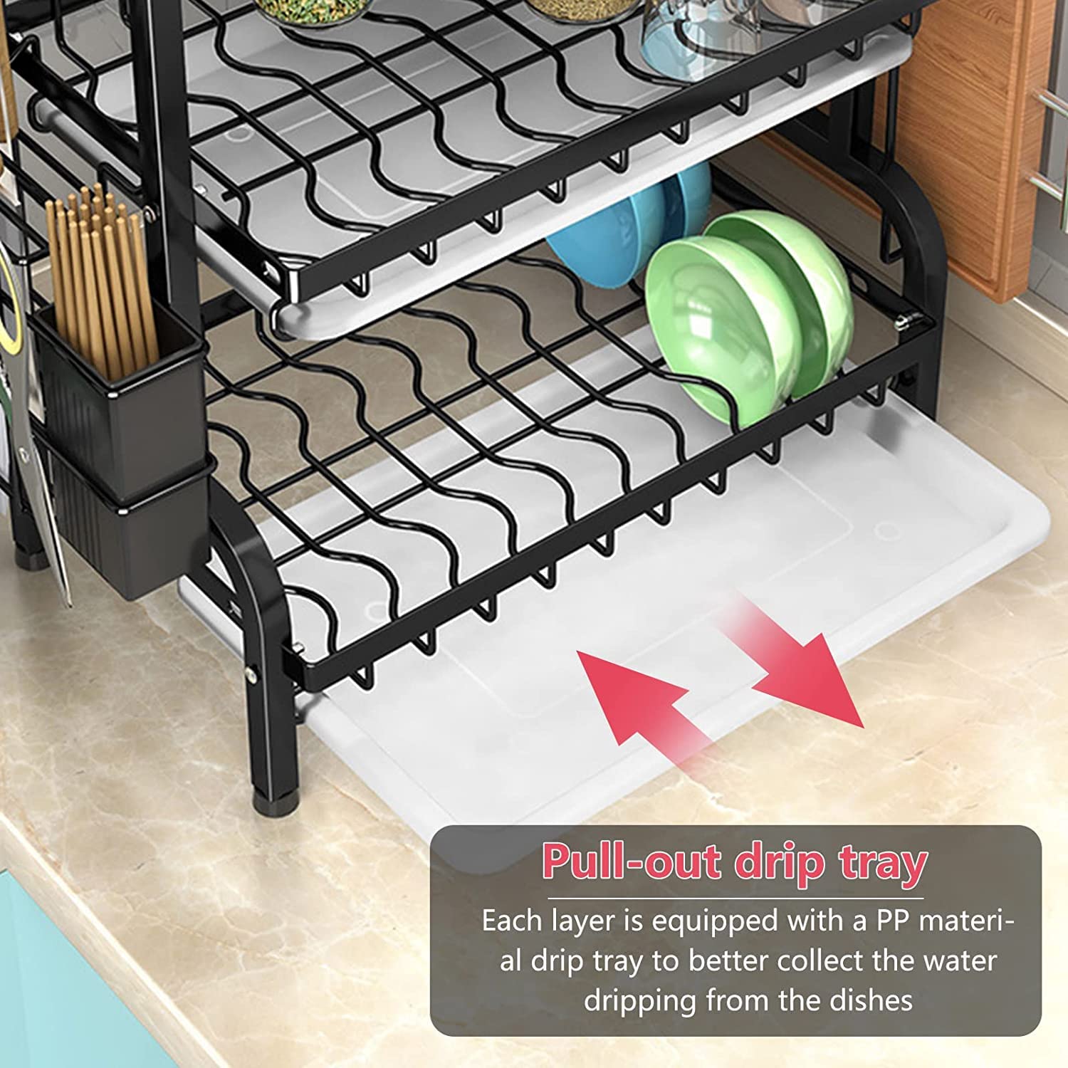 Dish Rack 3 Tier Dish Dryer Drainer Stainless Steel Dish Drying Rack Drip Trays Side Holder Kitchen Storage Save Space 7