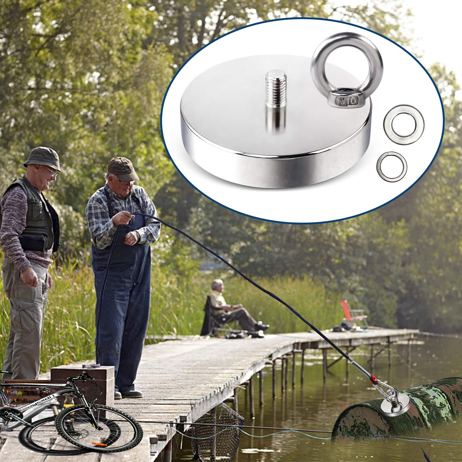 Salvage 340KG Recovery Magnet Hook Countersunk Hole Eyebolt Treasure Hunting Fishing 5
