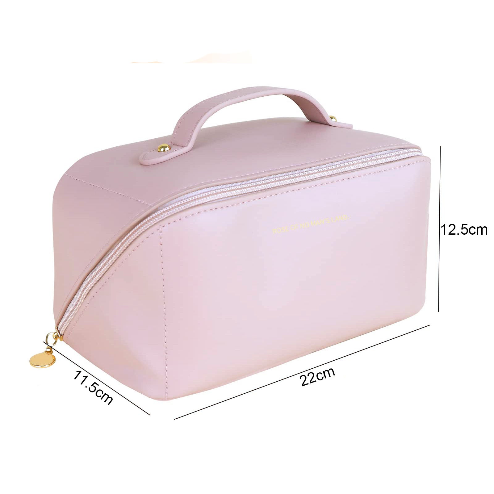 Large Travel Cosmetic Bag Portable Make up Makeup Bag Waterproof PU Leather Storage Pink 7