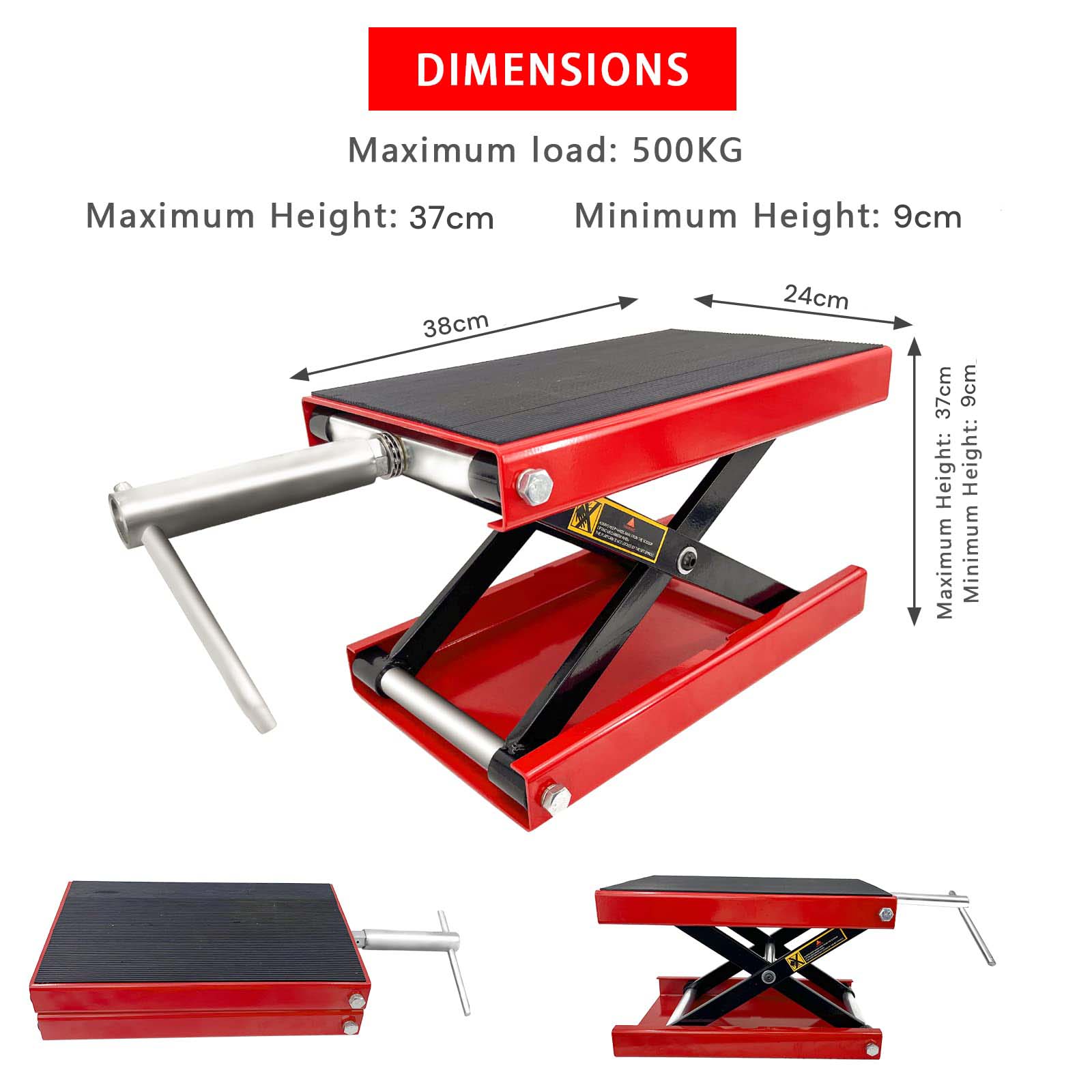 Motorcycle Bike ATV Wide Repair Deck Scissor Lift Jack Crank Hoist Stand 500kg 3