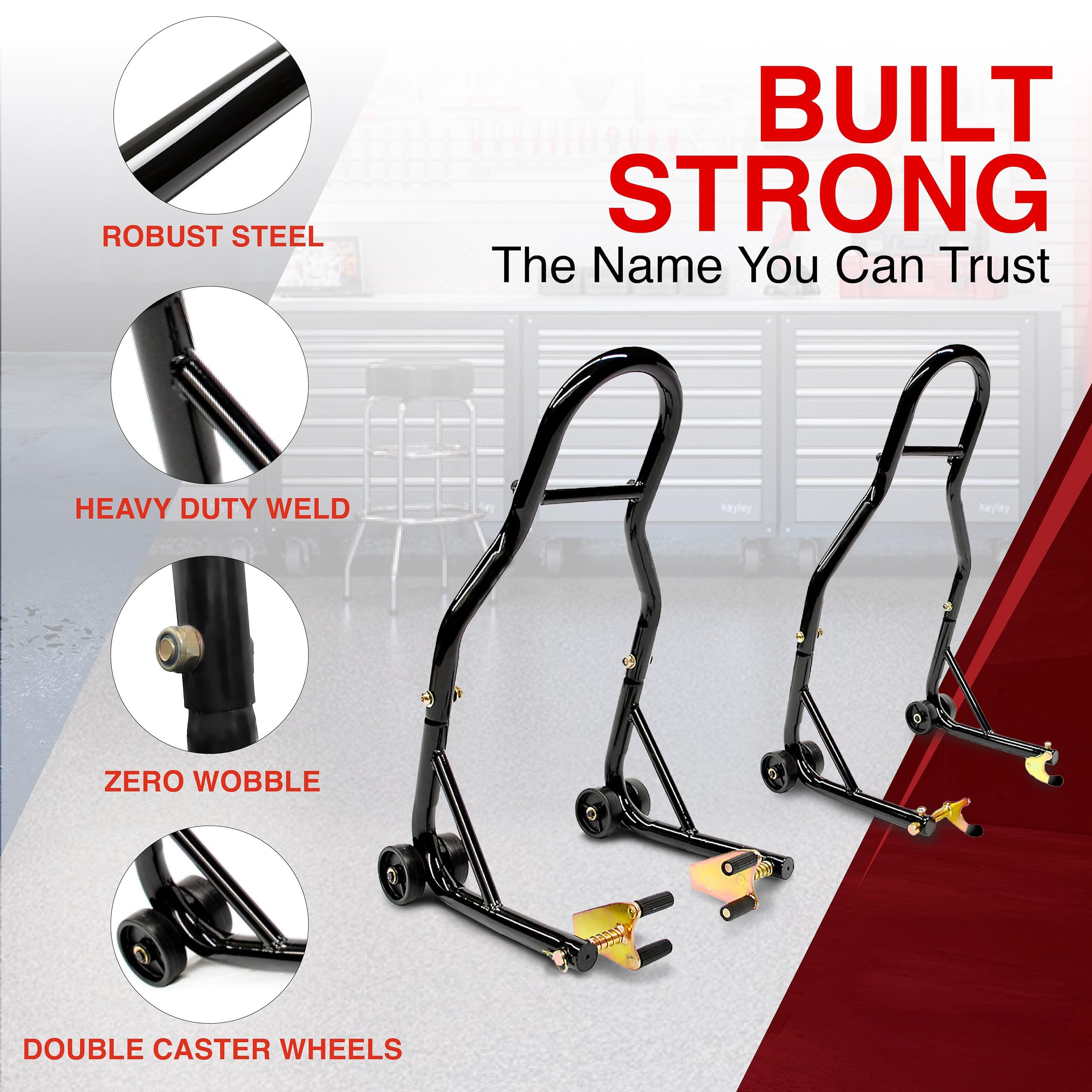 Motorcycle Universal Paddock Front & Rear Stand Lift Fork Stand Rear Wheel Swingarm Spool 4