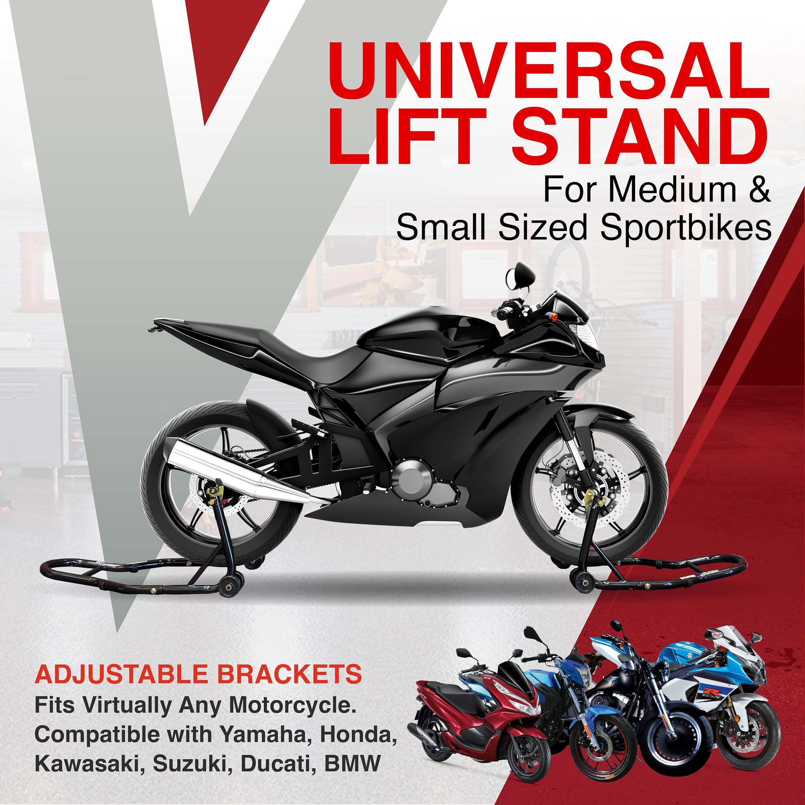 Motorcycle Universal Paddock Front & Rear Stand Lift Fork Stand Rear Wheel Swingarm Spool 6