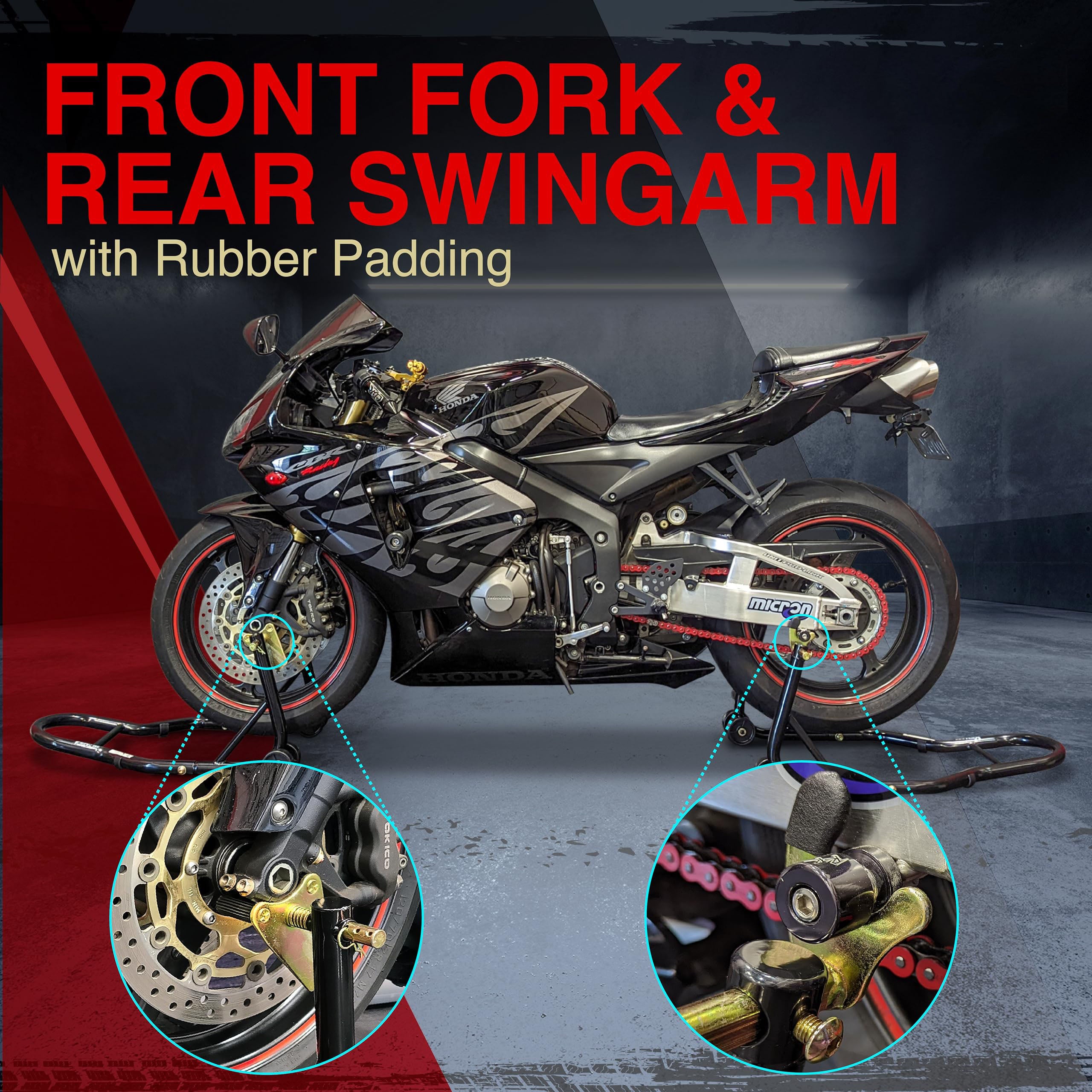 Motorcycle Universal Paddock Front & Rear Stand Lift Fork Stand Rear Wheel Swingarm Spool 8