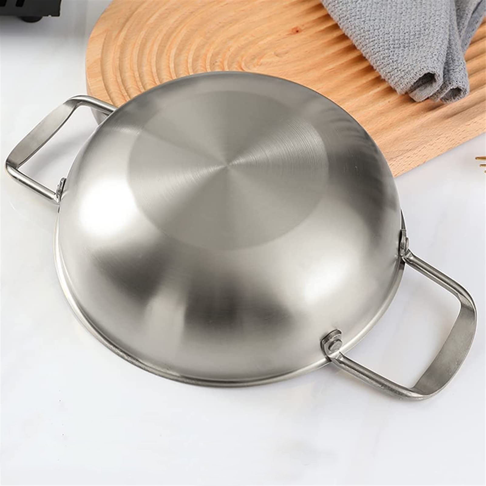 26cm seafood Silver Paella Pan with Riveted Chrome Plated Handles Dishwasher Safe 4