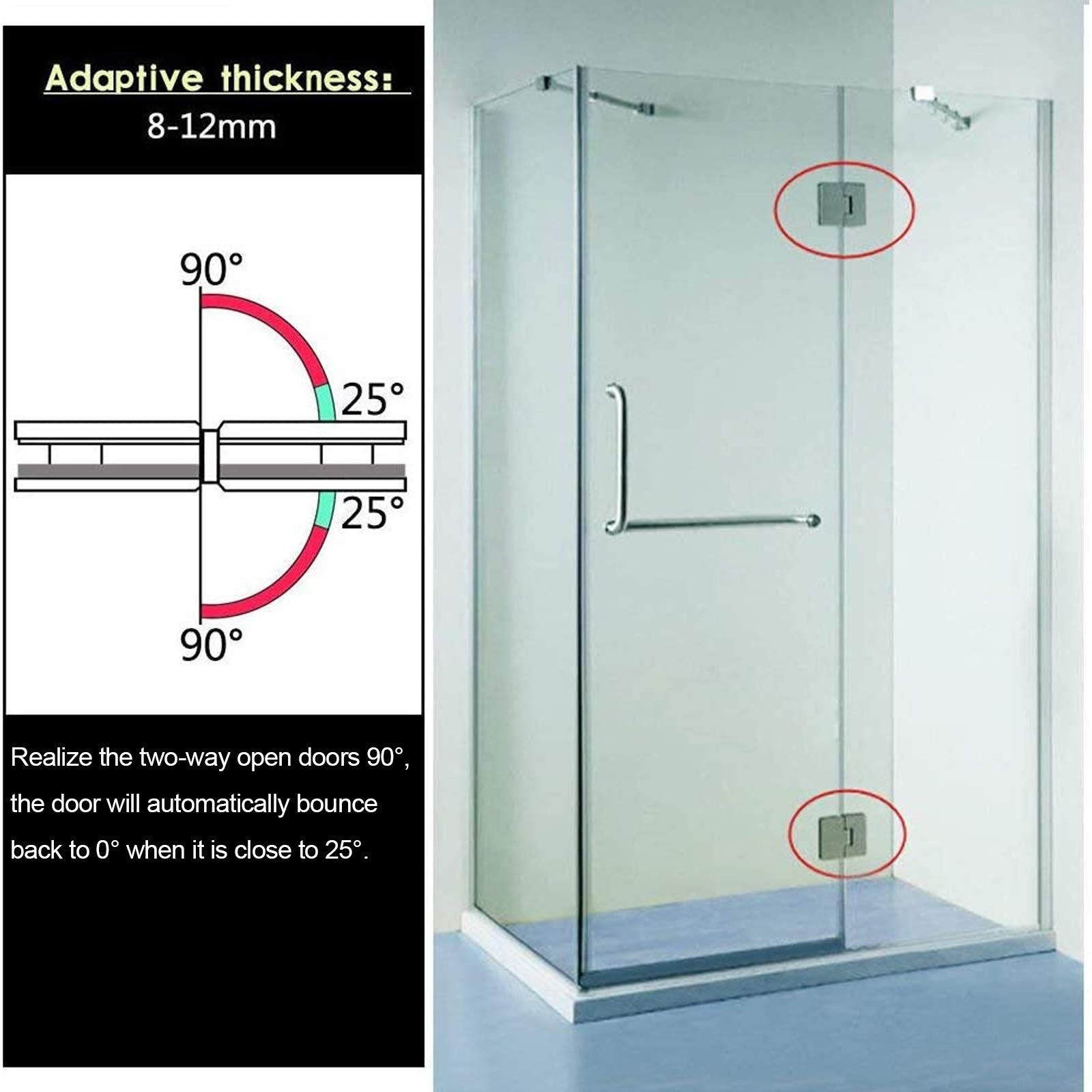 Shower Glass Door Gate Hinge 304 Stainless Steel 180 Degrees Polished Chrome Finish 4