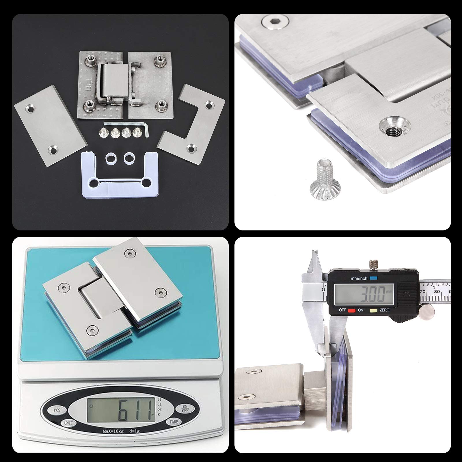 Shower Glass Door Gate Hinge 304 Stainless Steel 180 Degrees Polished Chrome Finish 7