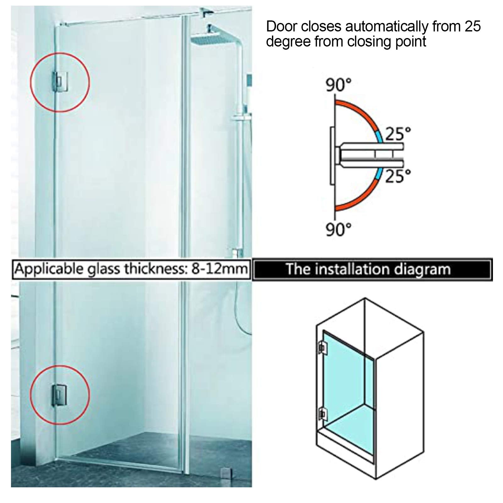 90 Degree Glass Door Cupboard Showcase Cabinet Clamp Glass Shower Doors Hinge 304 Steel 5