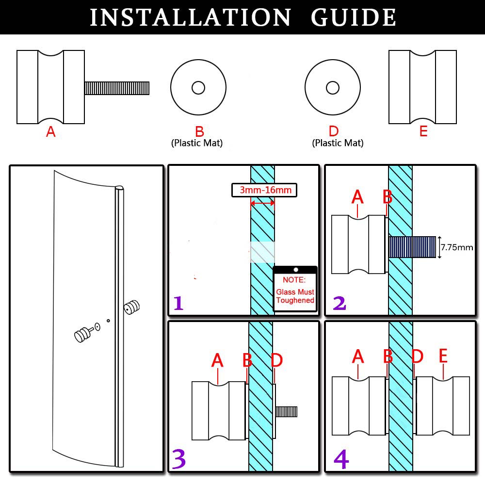 Shower Glass Door Knob Bathroom Round Back-to-Back Handle SUS304 Brushed Nickel 8
