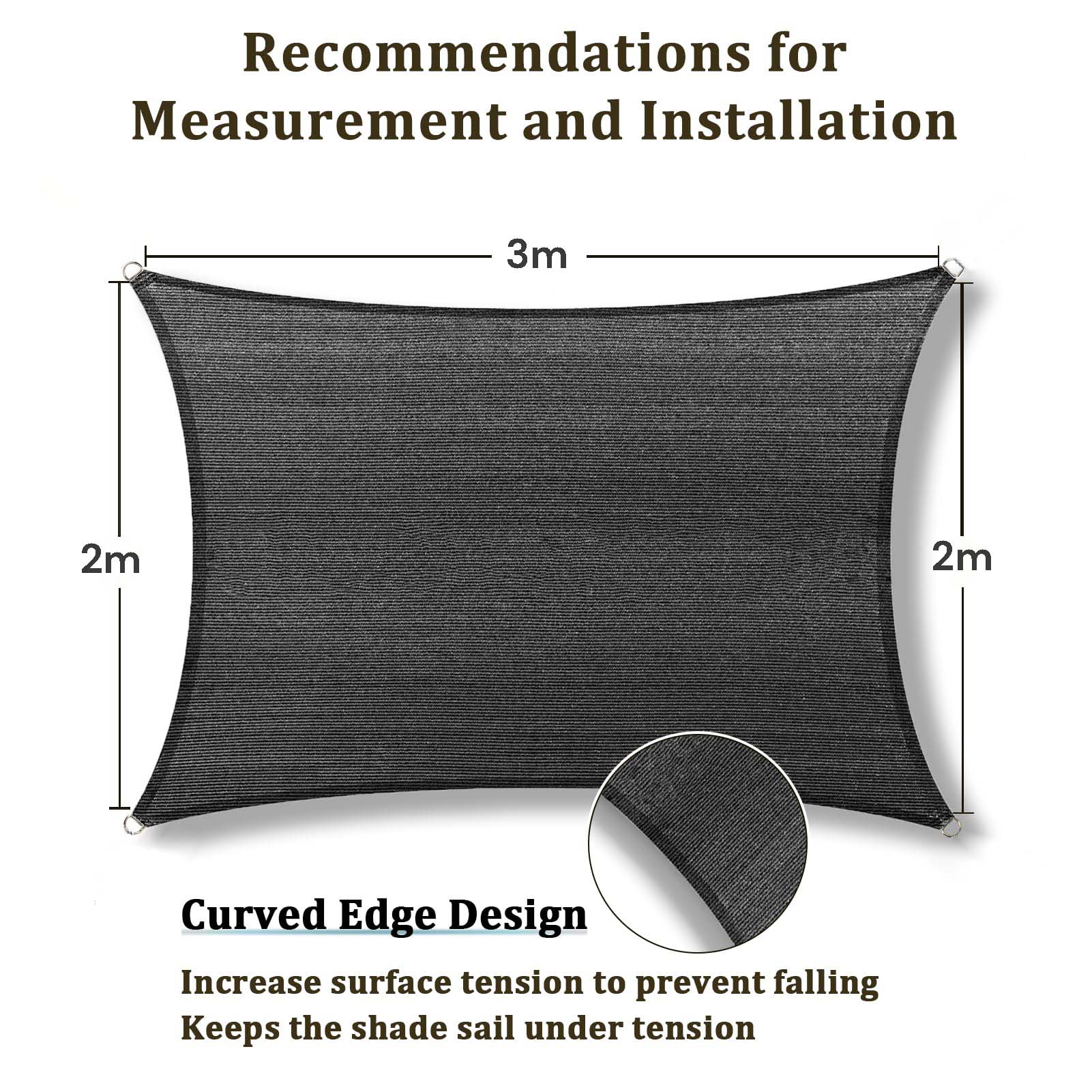 2m x 3m Grey Rectangle Sun Shade Sails for Patios Sun UV Outdoor Canopy Backyard Sunshades 5