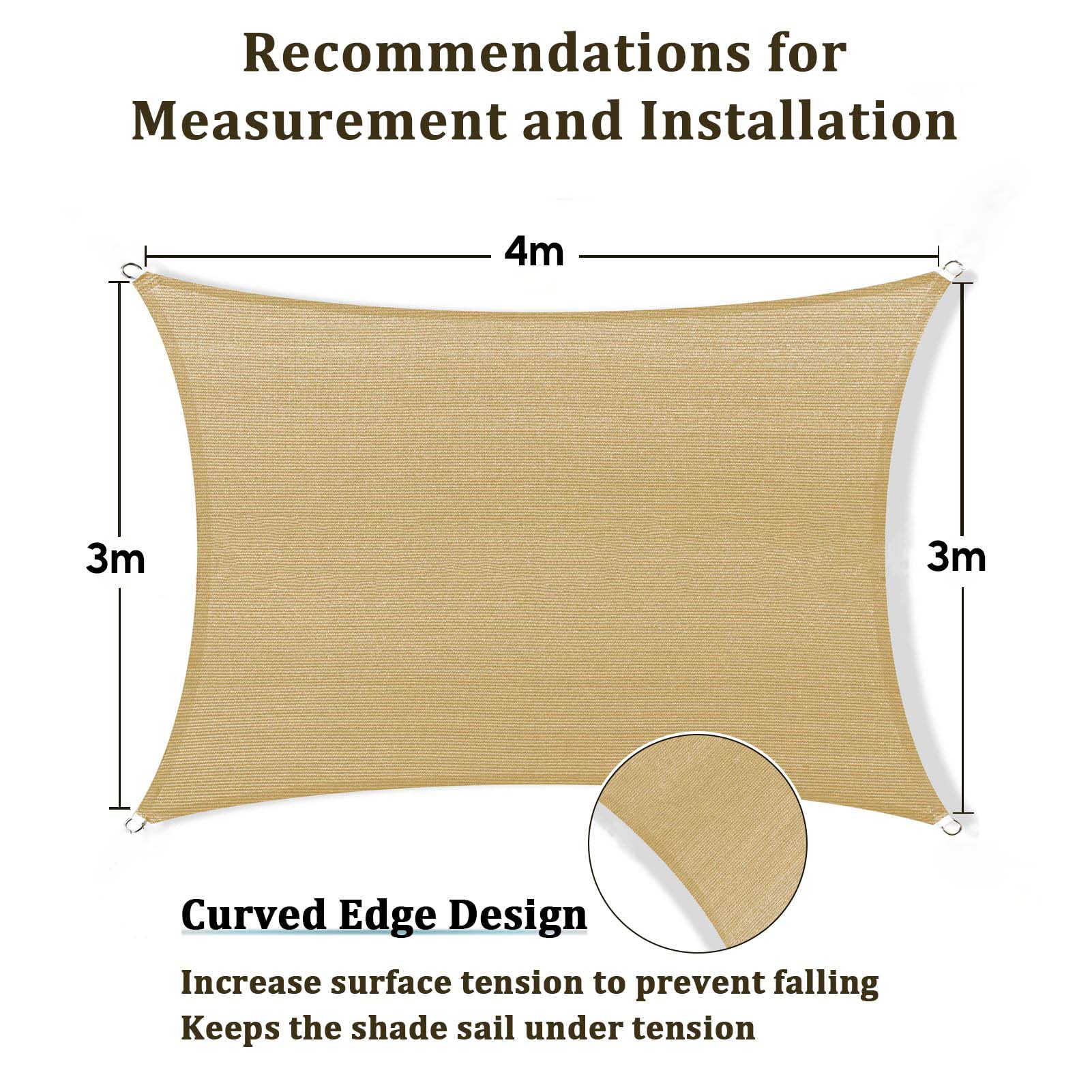 3m x 4m Rectangle Sun Shade Sails for Patios Sun UV Outdoor Canopy Backyard Sunshades 6