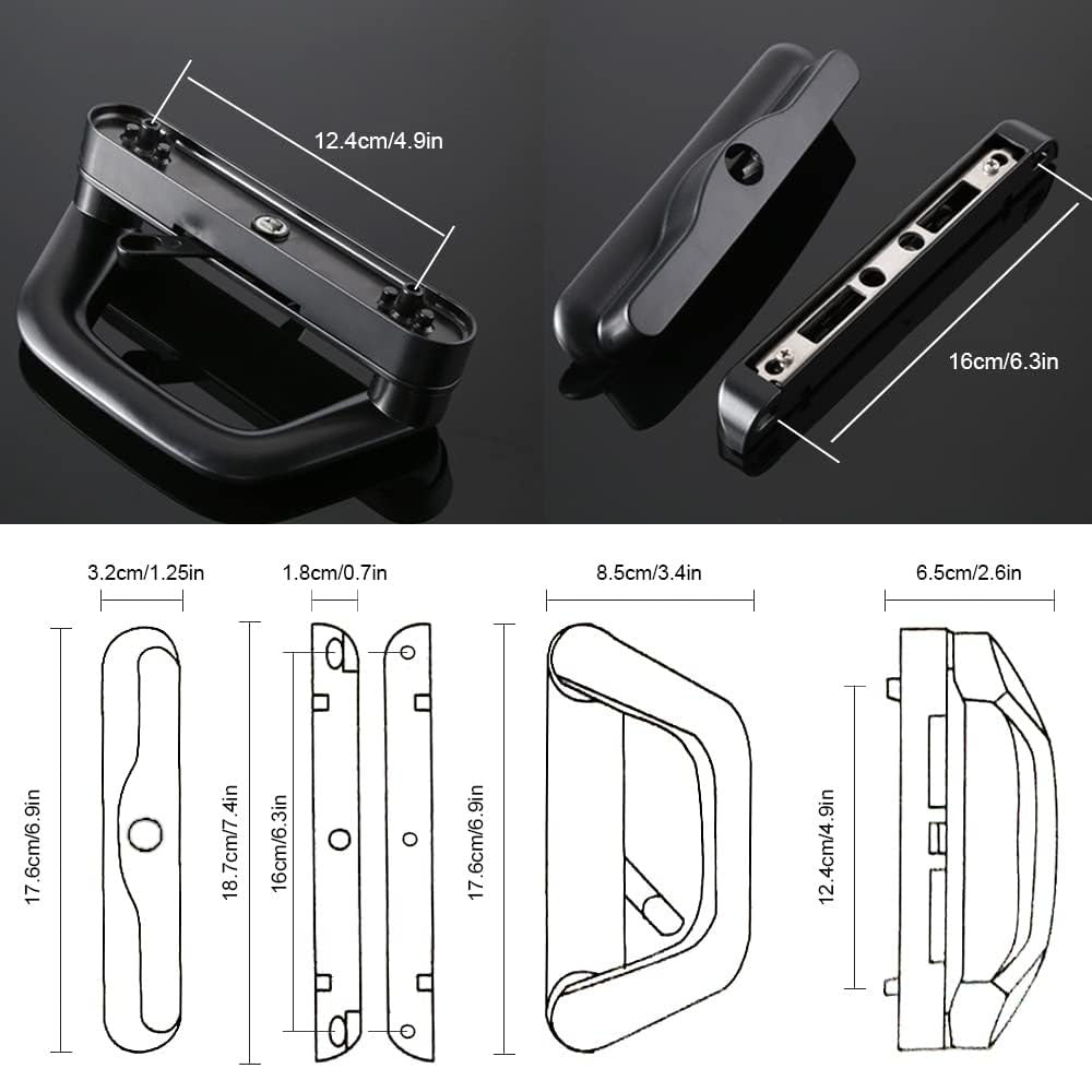 Sliding Patio Door Handle Set Mortise Lock Suitable for Sliding Glass Patio Door Keyed Black 6