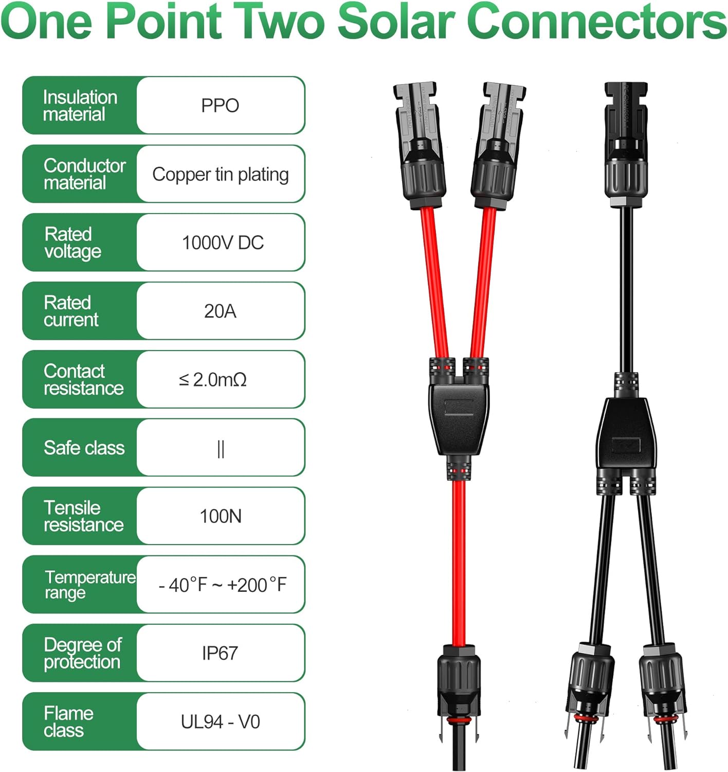 1 Pair Solar Connector Y Branch Parallel Adapter Cable Solar Panel Connectors Wire Plug Solar Panel 9