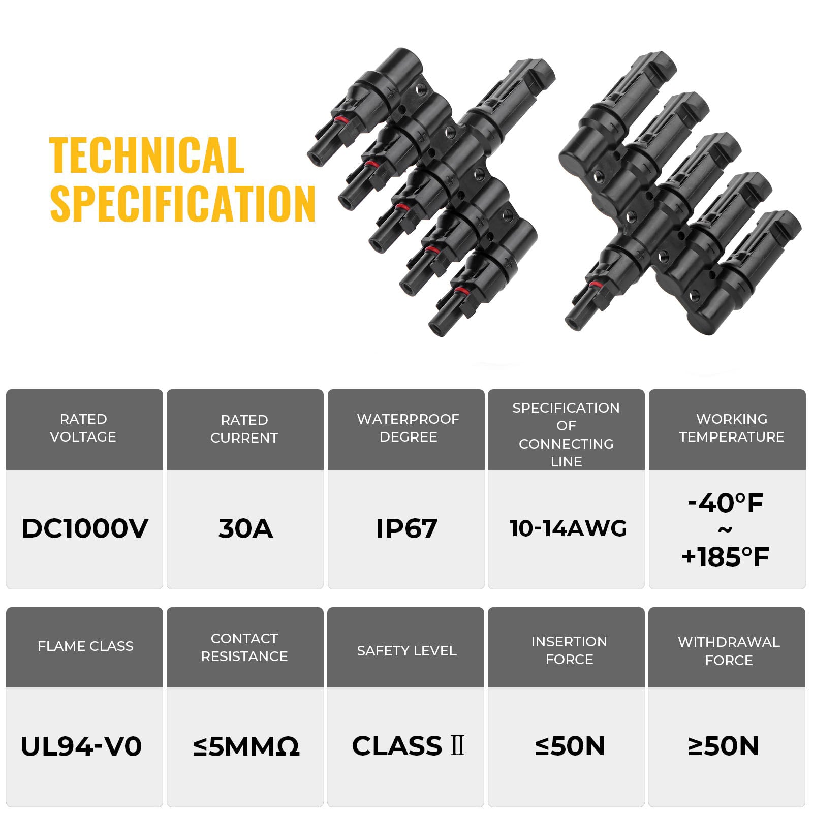 1 Pair 5 To 1 5 branch Waterproof T Branch Cable Connectors Solar PV Panel Connector Male & Female 6