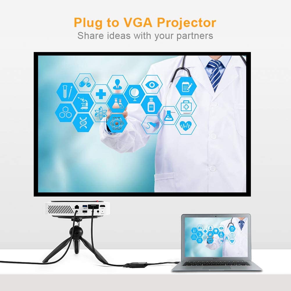 USB-C Type C USB 3.1 Male to VGA Female Monitor Projector Adapter Cable Macbook 6