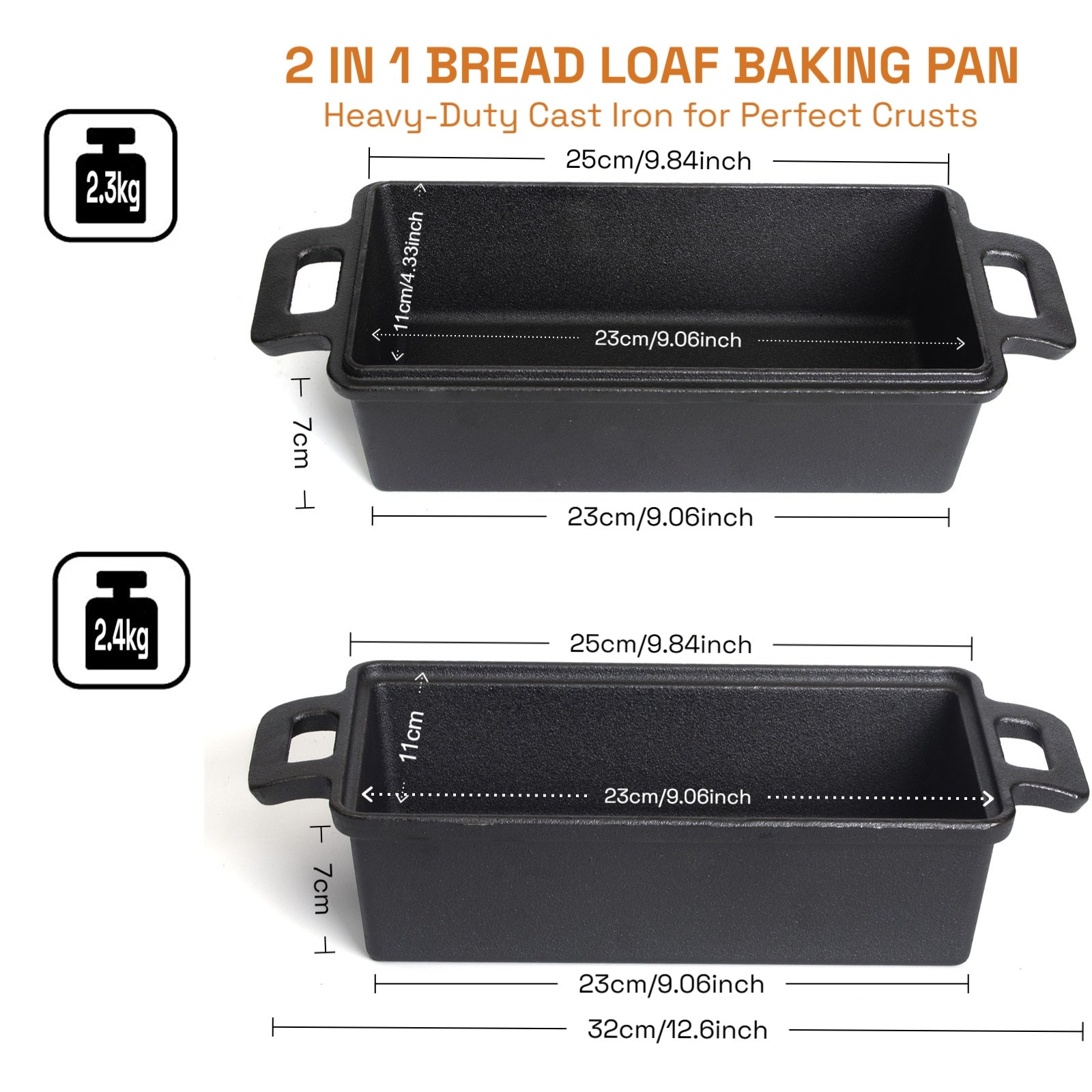 2-in-1 Cast Iron Bread Loaf Pan Tin with Lid Dual Use Baking Dish with Ergonomic Handles, Pre-Seasoned for Oven Cooking 3