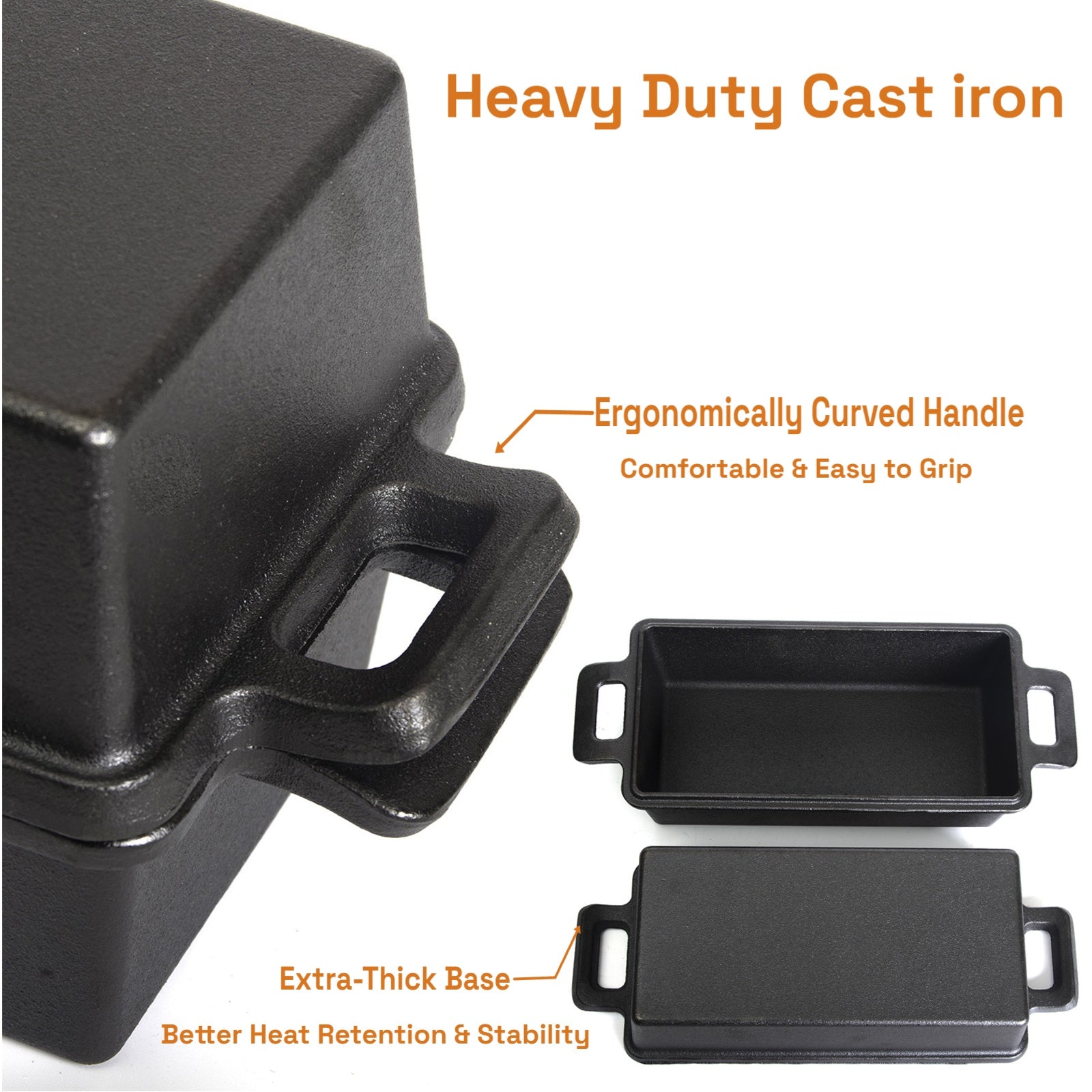 2-in-1 Cast Iron Bread Loaf Pan Tin with Lid Dual Use Baking Dish with Ergonomic Handles, Pre-Seasoned for Oven Cooking 5