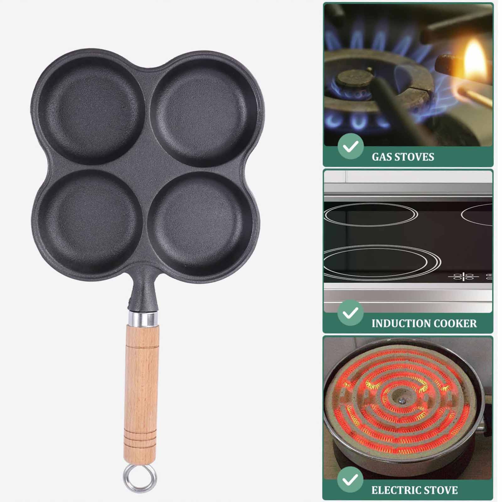 4 Cup Cast Iron Egg Frying Pan Divided Egg Skillet Pan Fried Egg Pan Cooker Pancake Egg Fryer 4