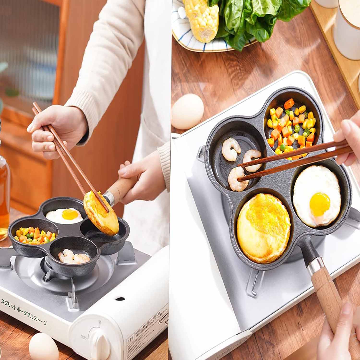4 Cup Cast Iron Egg Frying Pan Divided Egg Skillet Pan Fried Egg Pan Cooker Pancake Egg Fryer 7