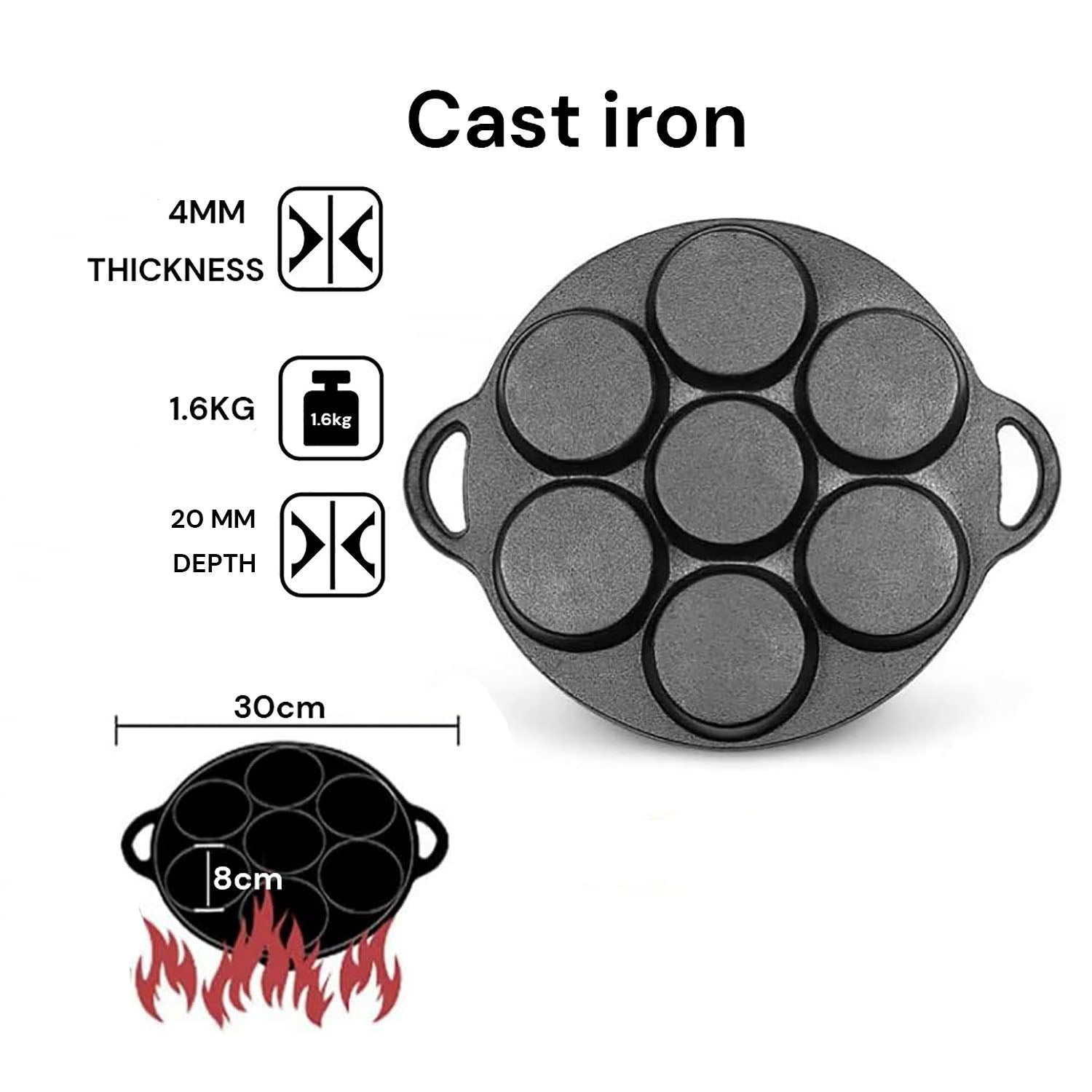 7 Cup Cast Iron Egg Frying Pan Divided Egg Skillet Pan Fried Egg Pan Cooker Pancake Egg Fryer 3