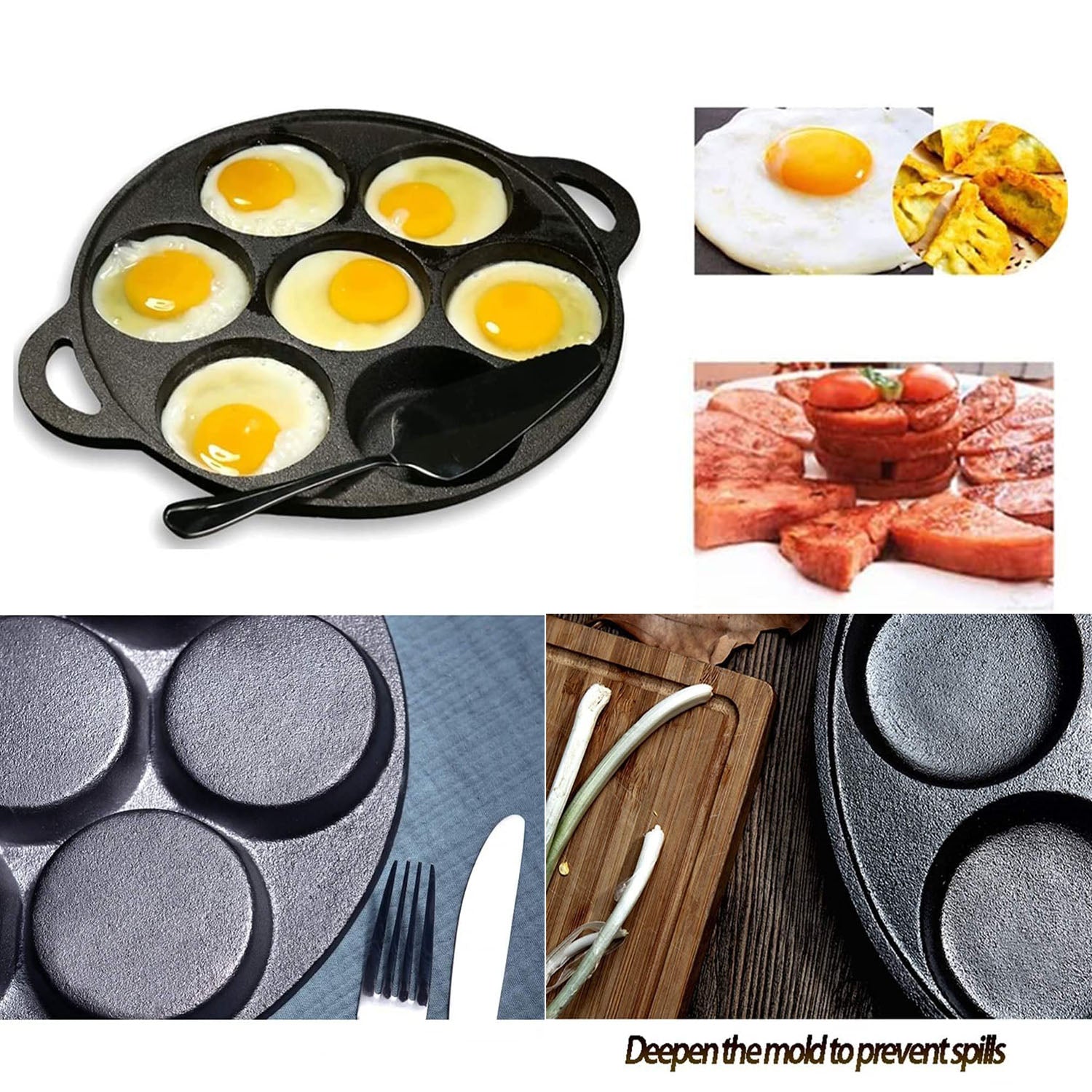 7 Cup Cast Iron Egg Frying Pan Divided Egg Skillet Pan Fried Egg Pan Cooker Pancake Egg Fryer 5
