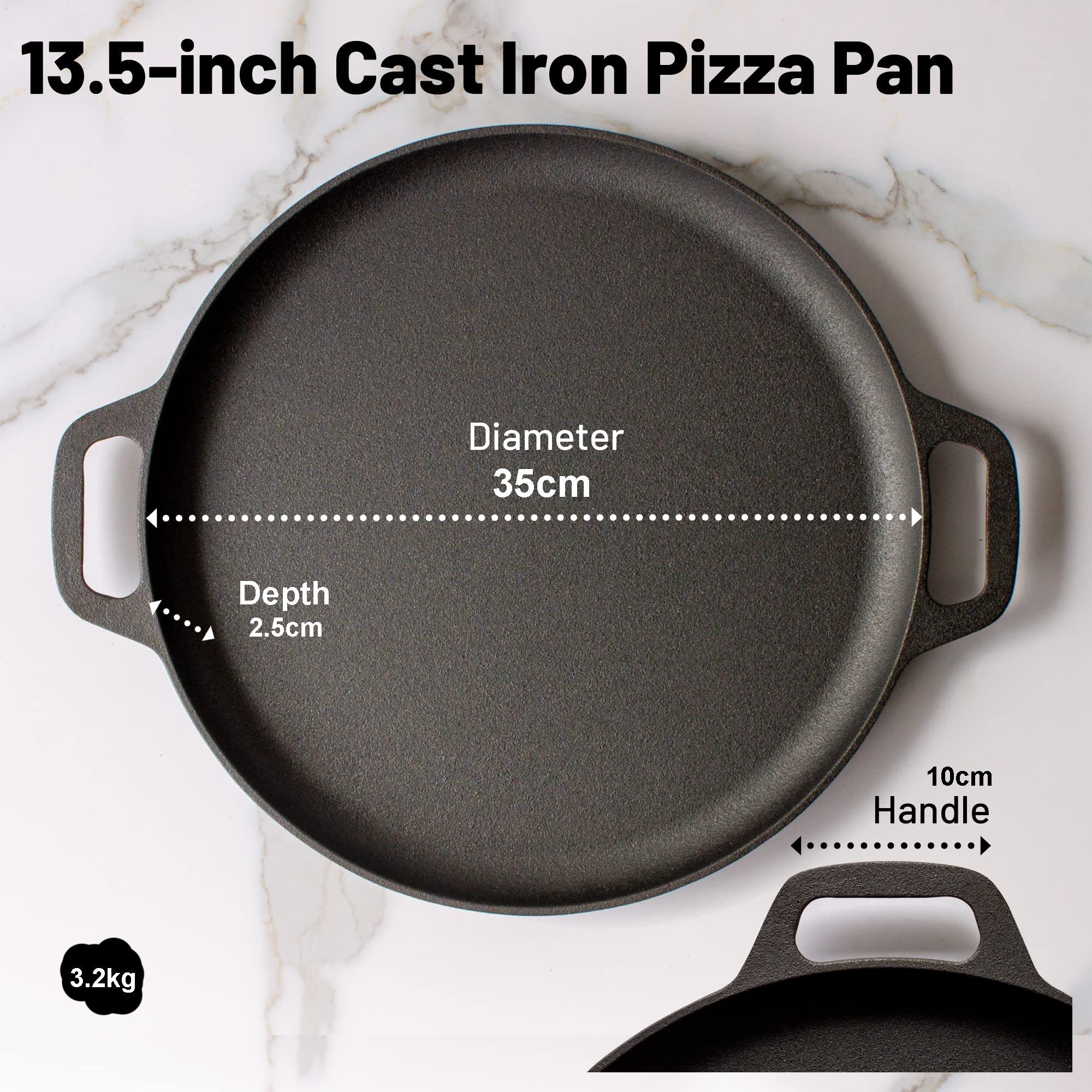 13.5" 35cm Pre-Seasoned Cast Iron Pizza Baking Pan Cooking Griddle Stove Oven Grill Campfire 3