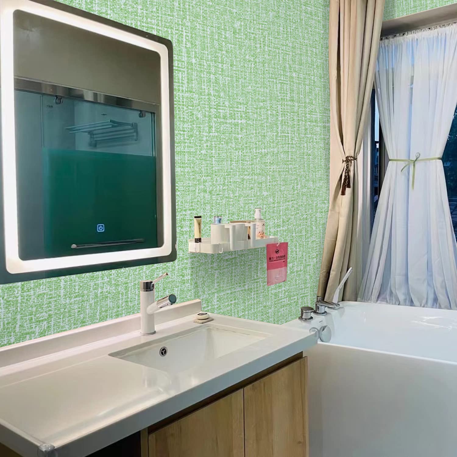 61cm x 10m Green Wallpaper Decor Faux Grasscloth Paper Wall Paper Self Adhesive Removable 5