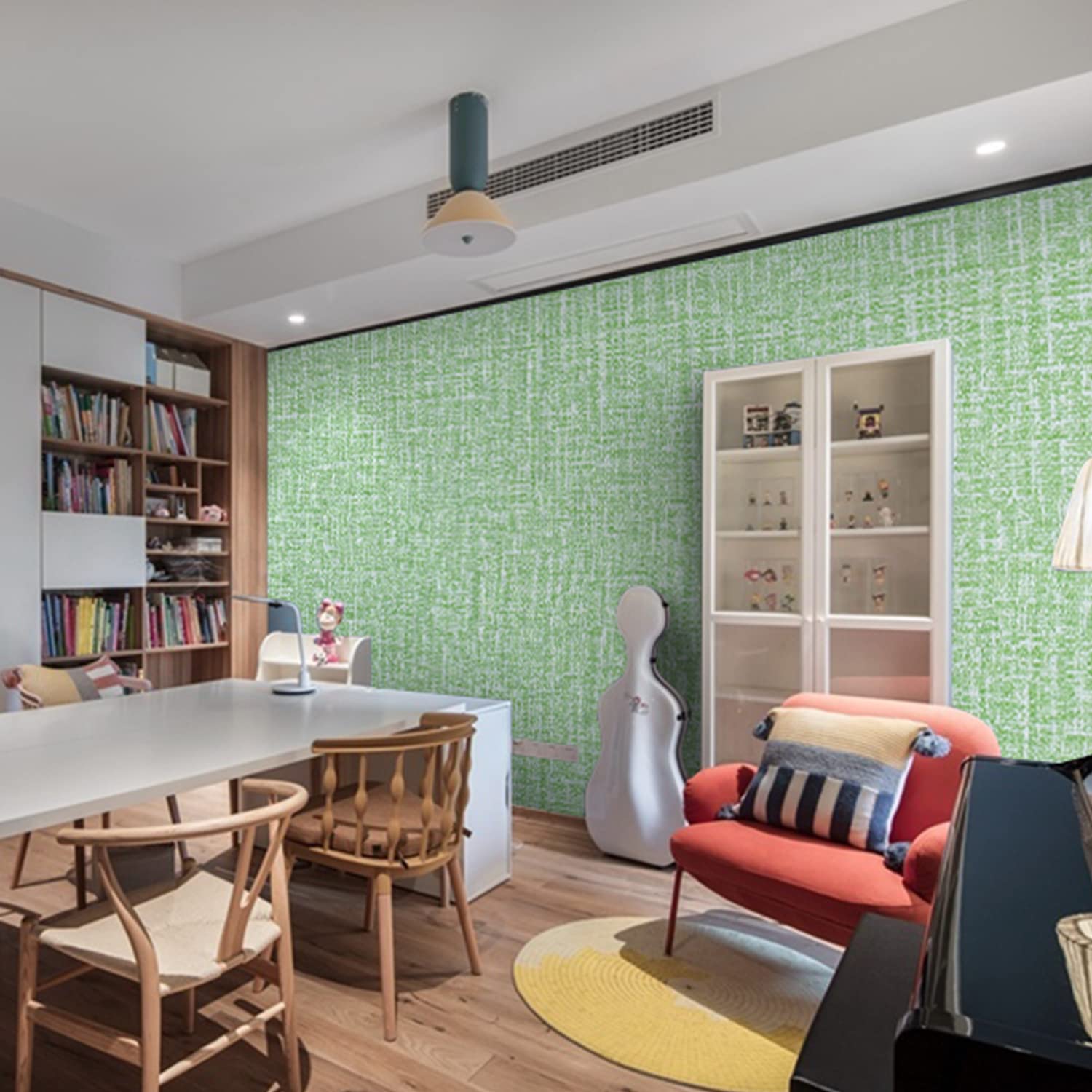 61cm x 10m Green Wallpaper Decor Faux Grasscloth Paper Wall Paper Self Adhesive Removable 6