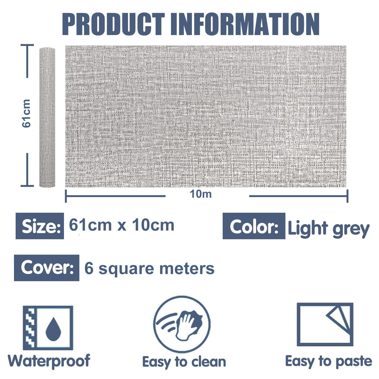 61cm x 10m Wallpaper Decor Faux Grasscloth Contact Paper Wall Paper Self Adhesive Removable 6