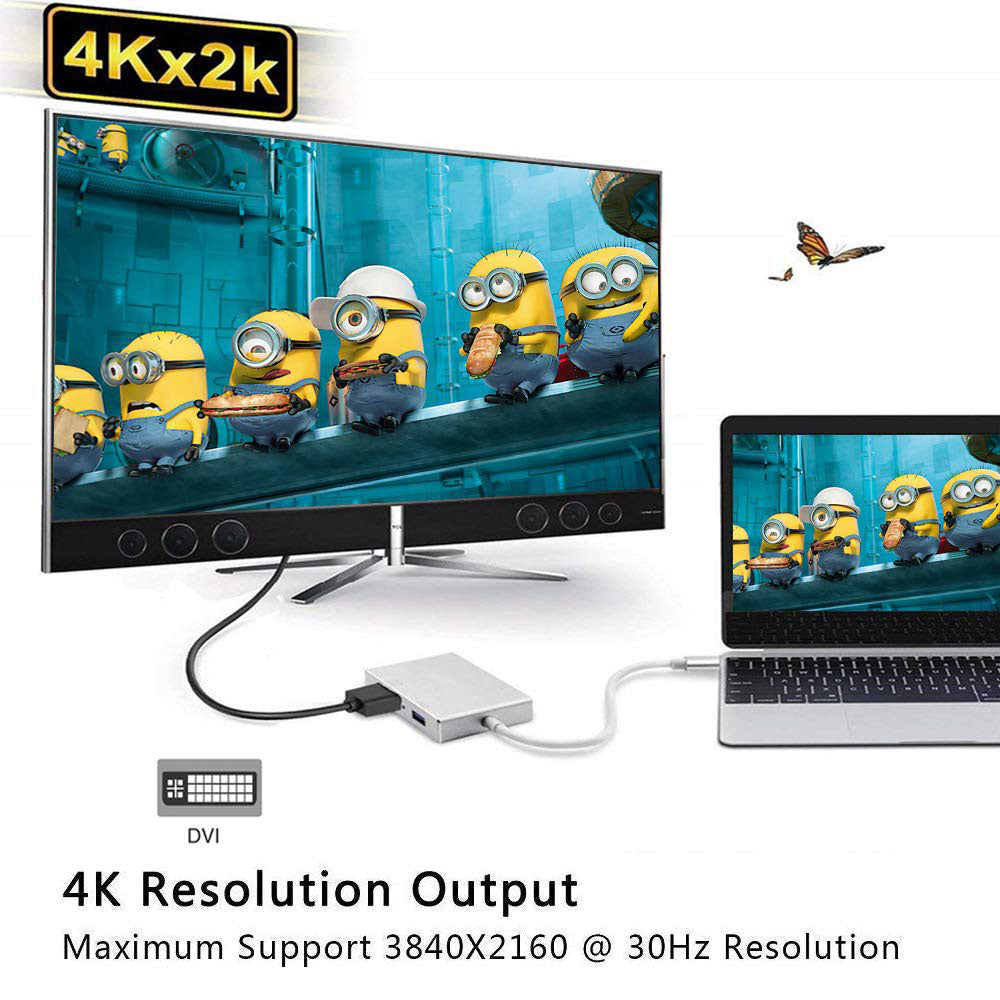 4in1 USB 3.1 Type-C Hub to HDMI Video Adapter 4K Male to Female Converter 3