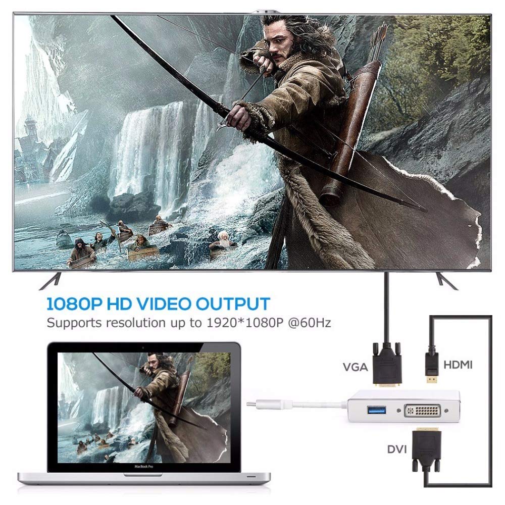 4in1 USB 3.1 Type-C Hub to HDMI Video Adapter 4K Male to Female Converter 8