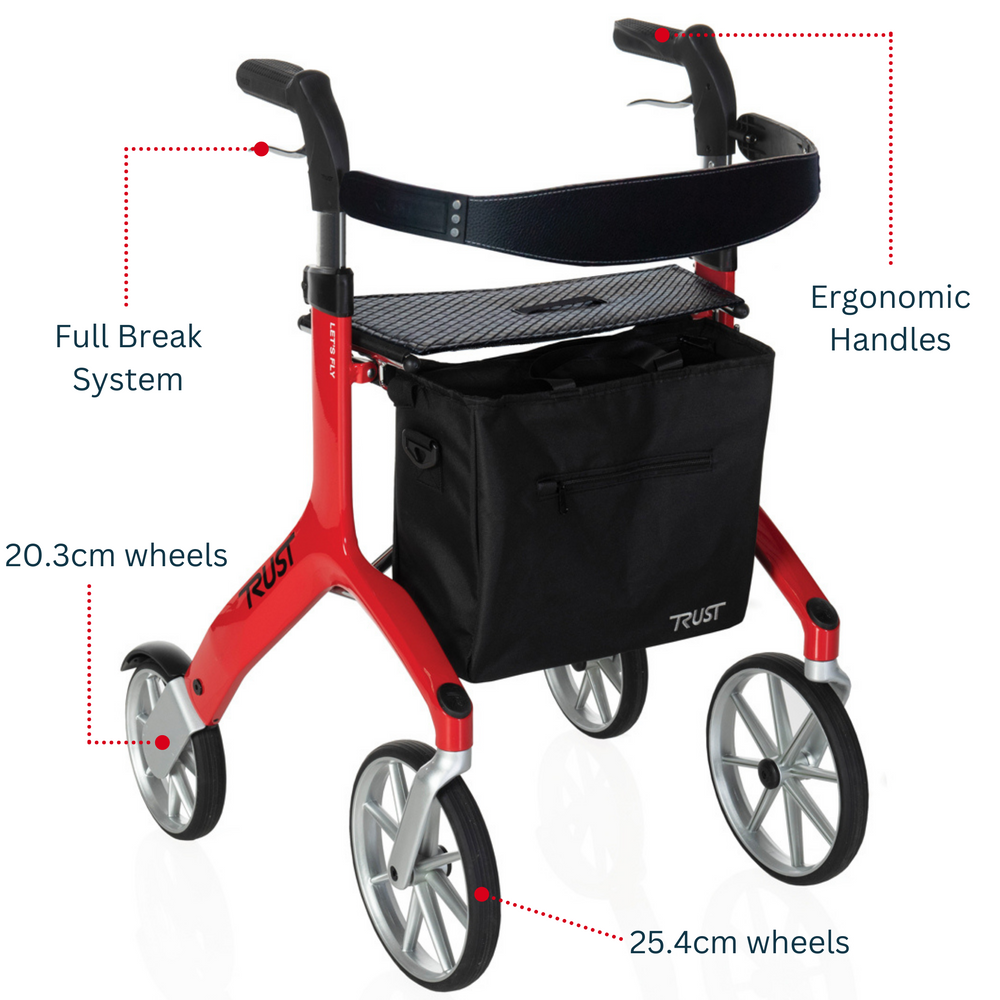 Let's Fly Mobility Rollator Wheelie Walker - Red 8