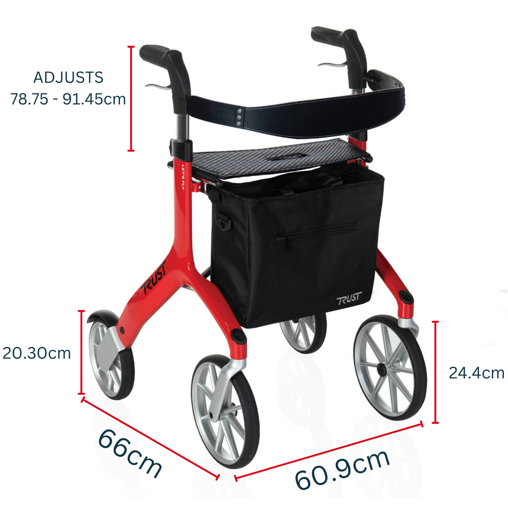 Let's Fly Mobility Rollator Wheelie Walker - Red 10