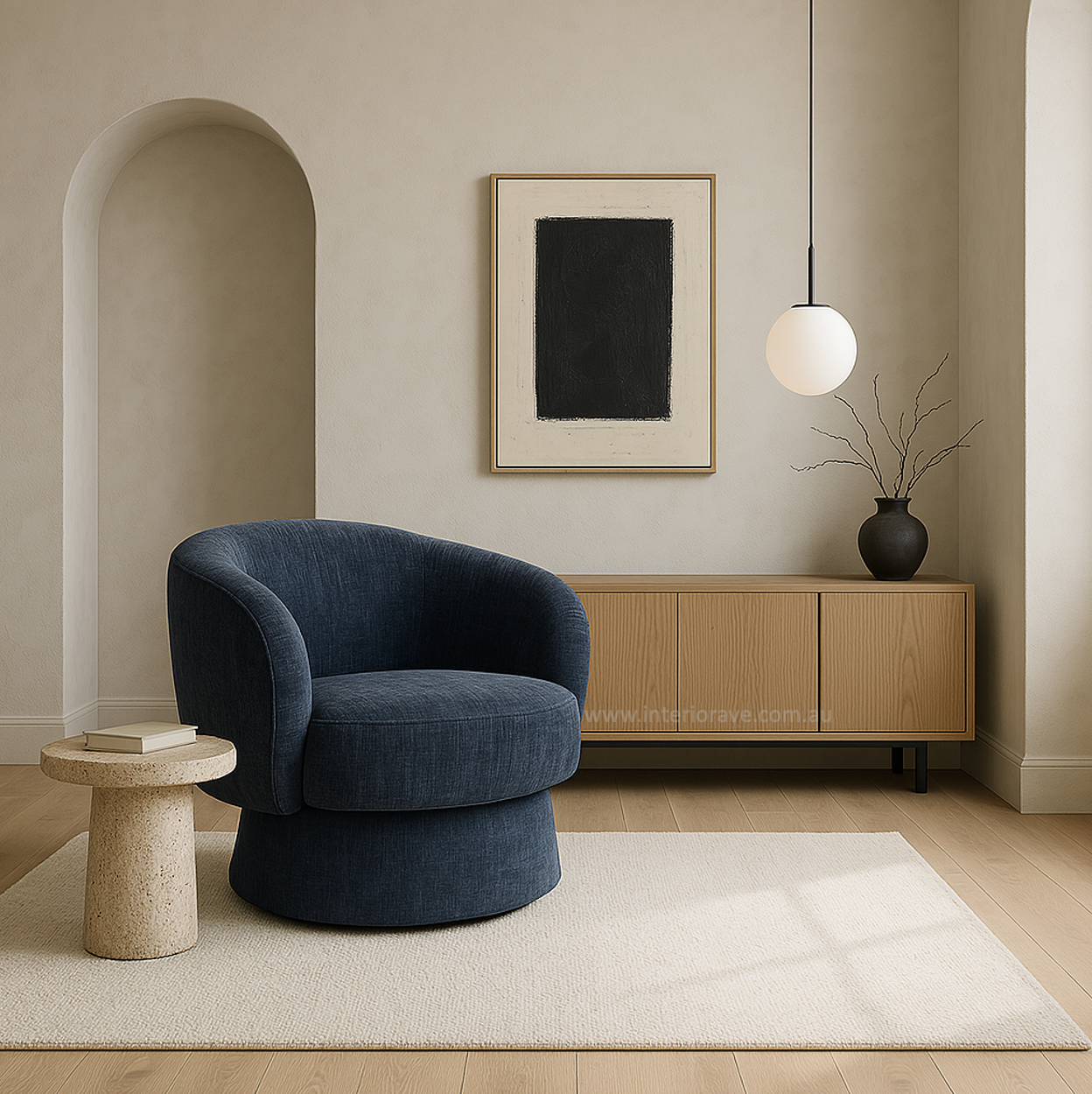 Interior Ave - Celine Swivel Armchair – Chenille Denim Blue 4