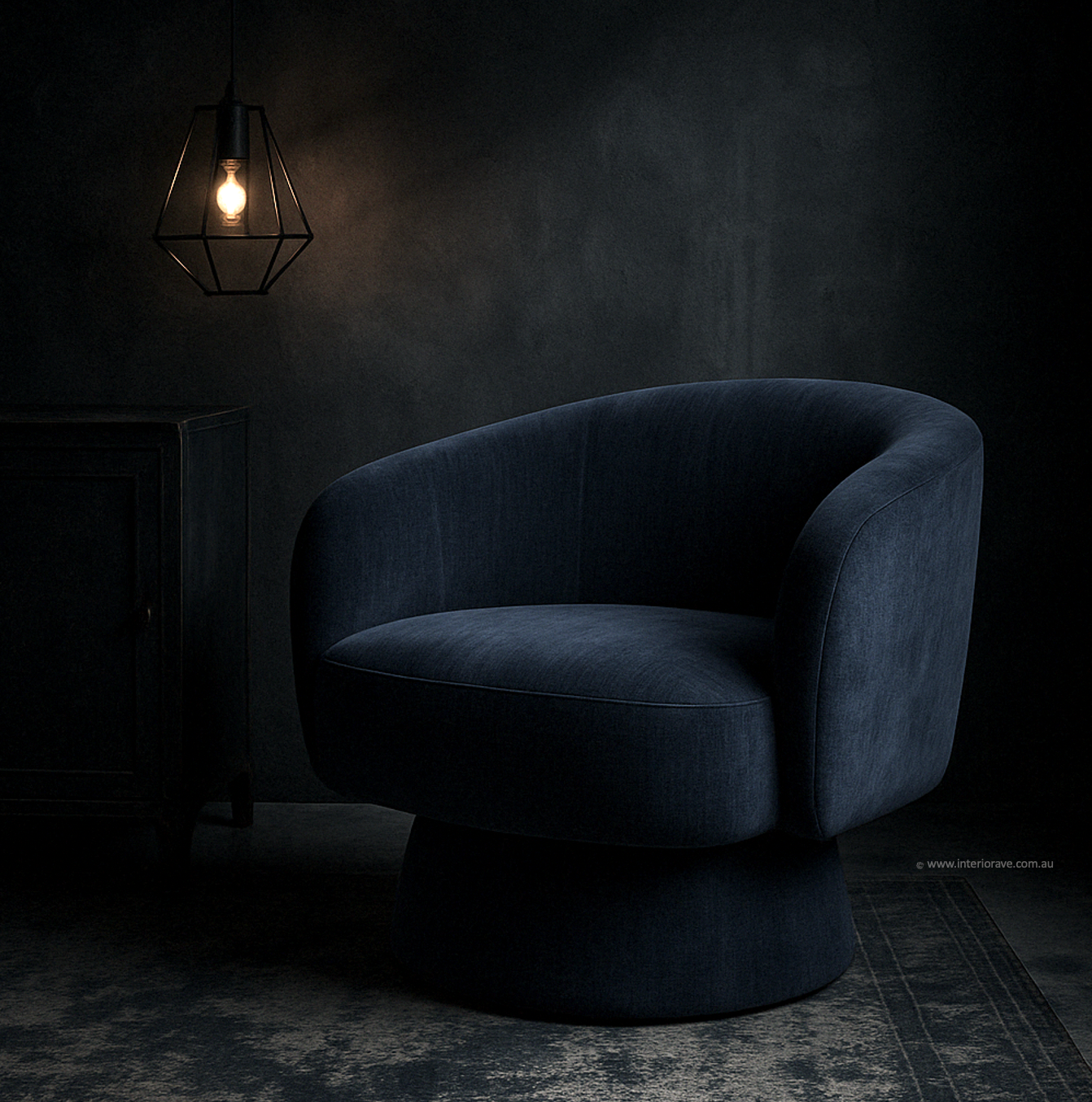 Interior Ave - Celine Swivel Armchair – Chenille Denim Blue 3