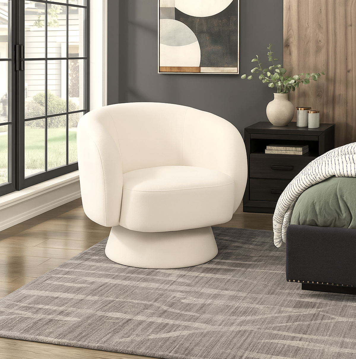 Interior Ave - Celine Swivel Armchair – Chenille Pearl White