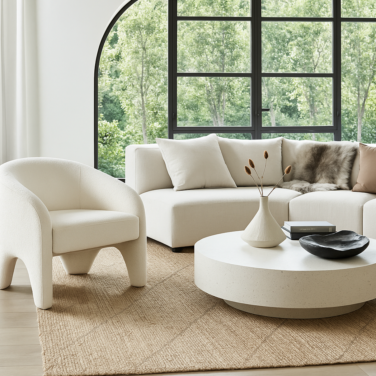 Interior Ave - Nova Sculptural Accent Chair – White Chenille