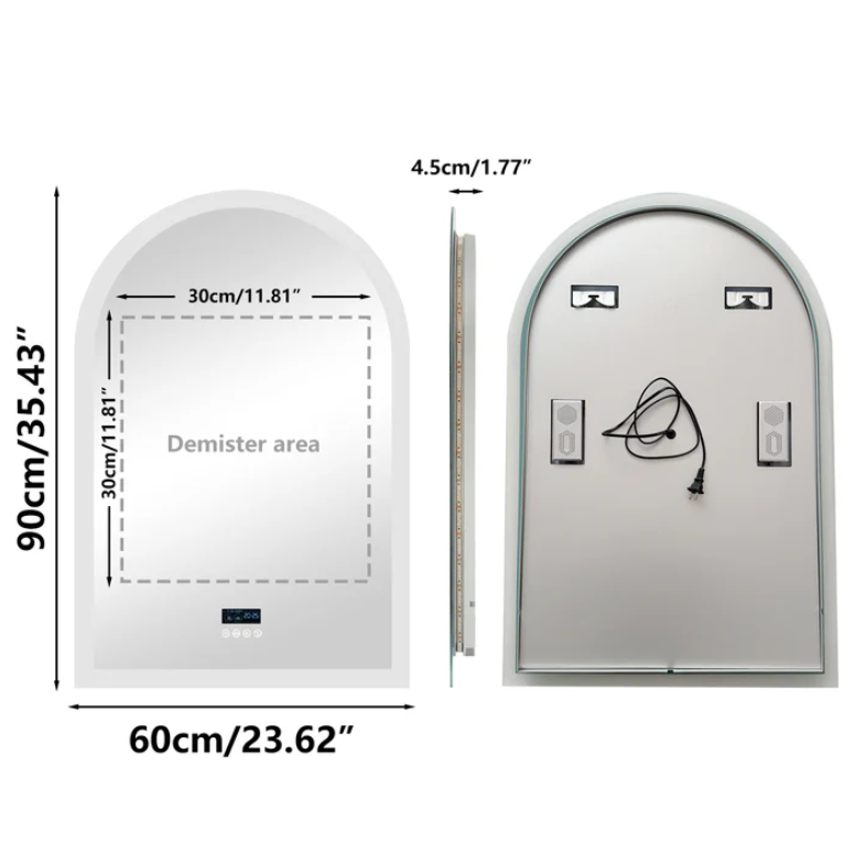 Interior Ave - 90 x 60cm Arched Frameless LED Bathroom Mirror – Bluetooth 4