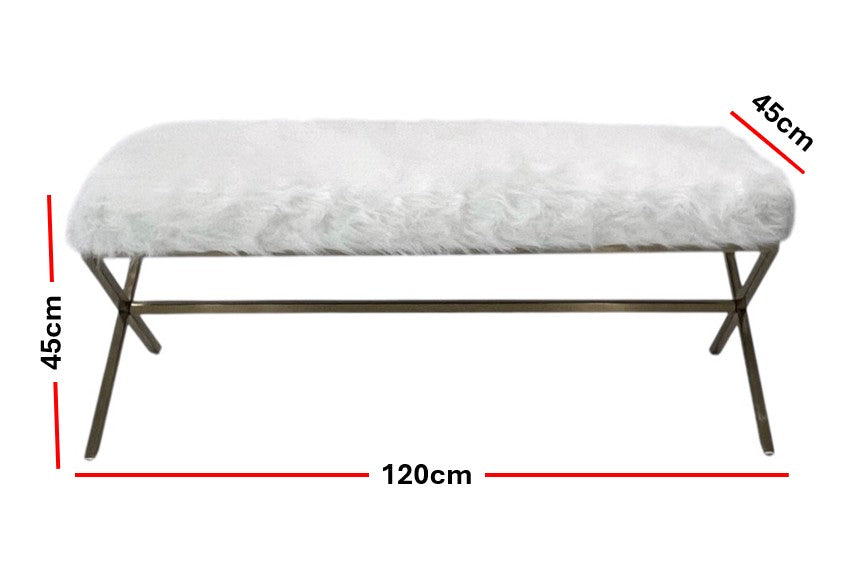 Interior Ave - Oxley Fur Bench - White & Gold 4