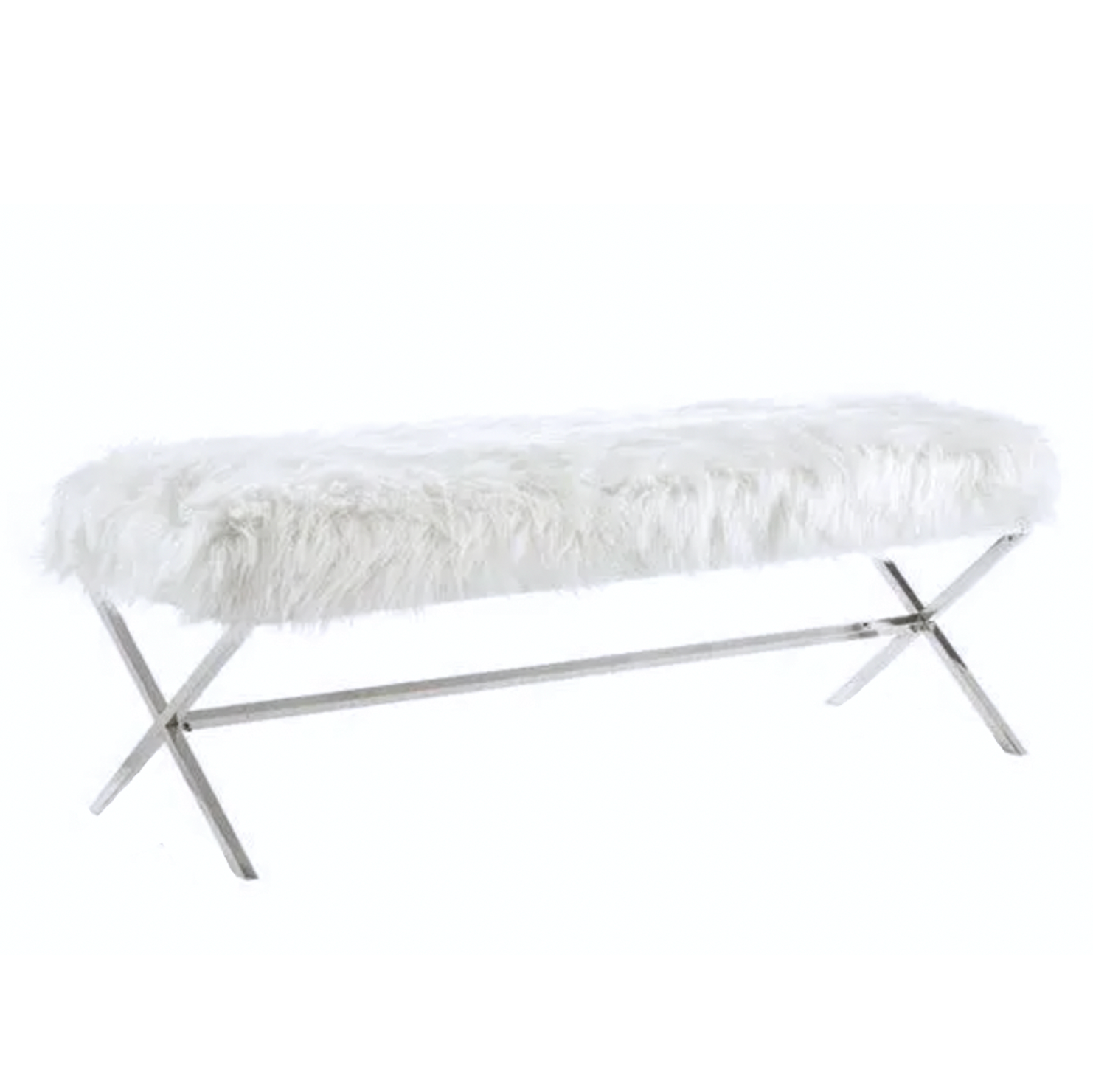 Interior Ave - Oxley Fur Bench - White & Silver 4