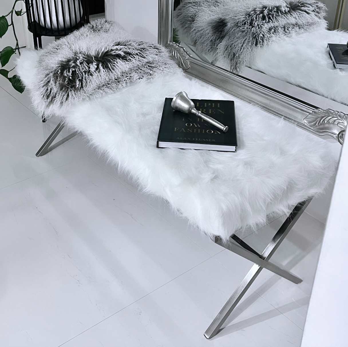 Interior Ave - Oxley Fur Bench - White & Silver 5