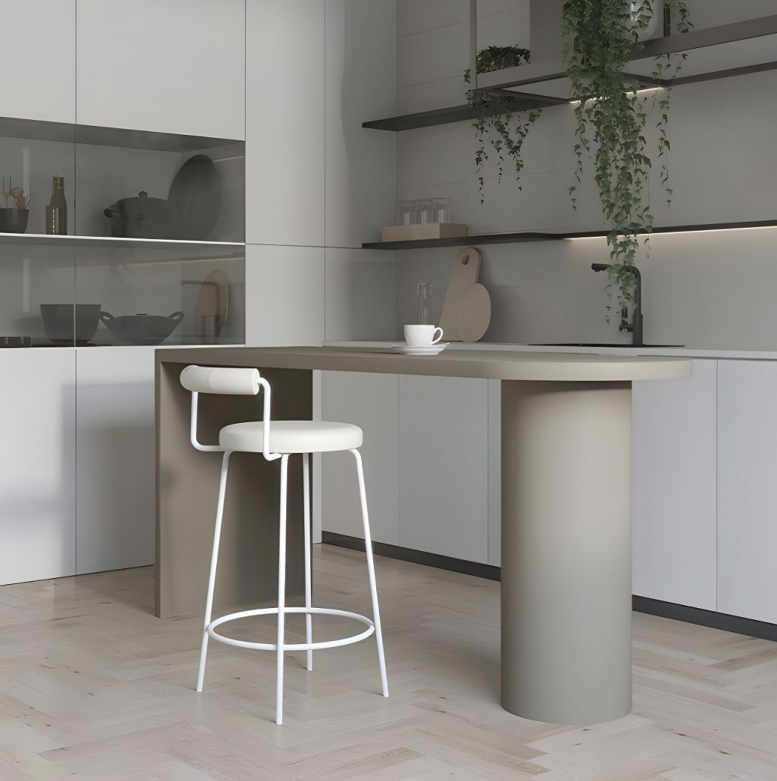 Interior Ave - Calipo White Leather Kitchen Bar Stool - Set of 2 4