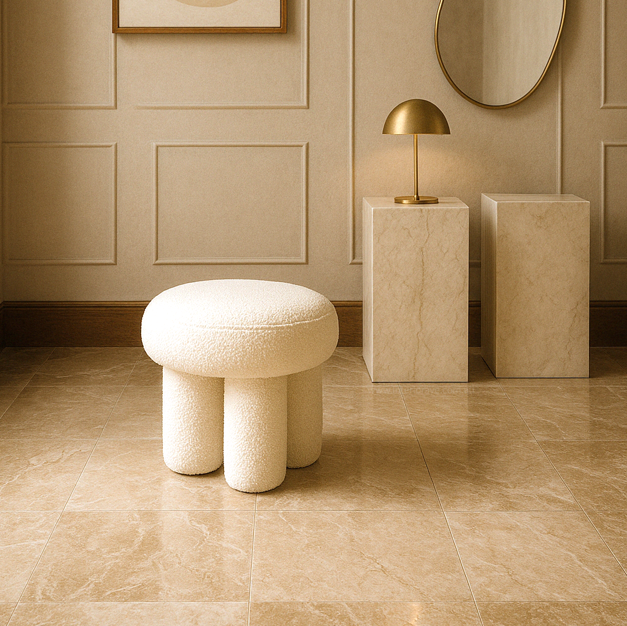 Interior Ave - Bentley Boucle Ottoman – White