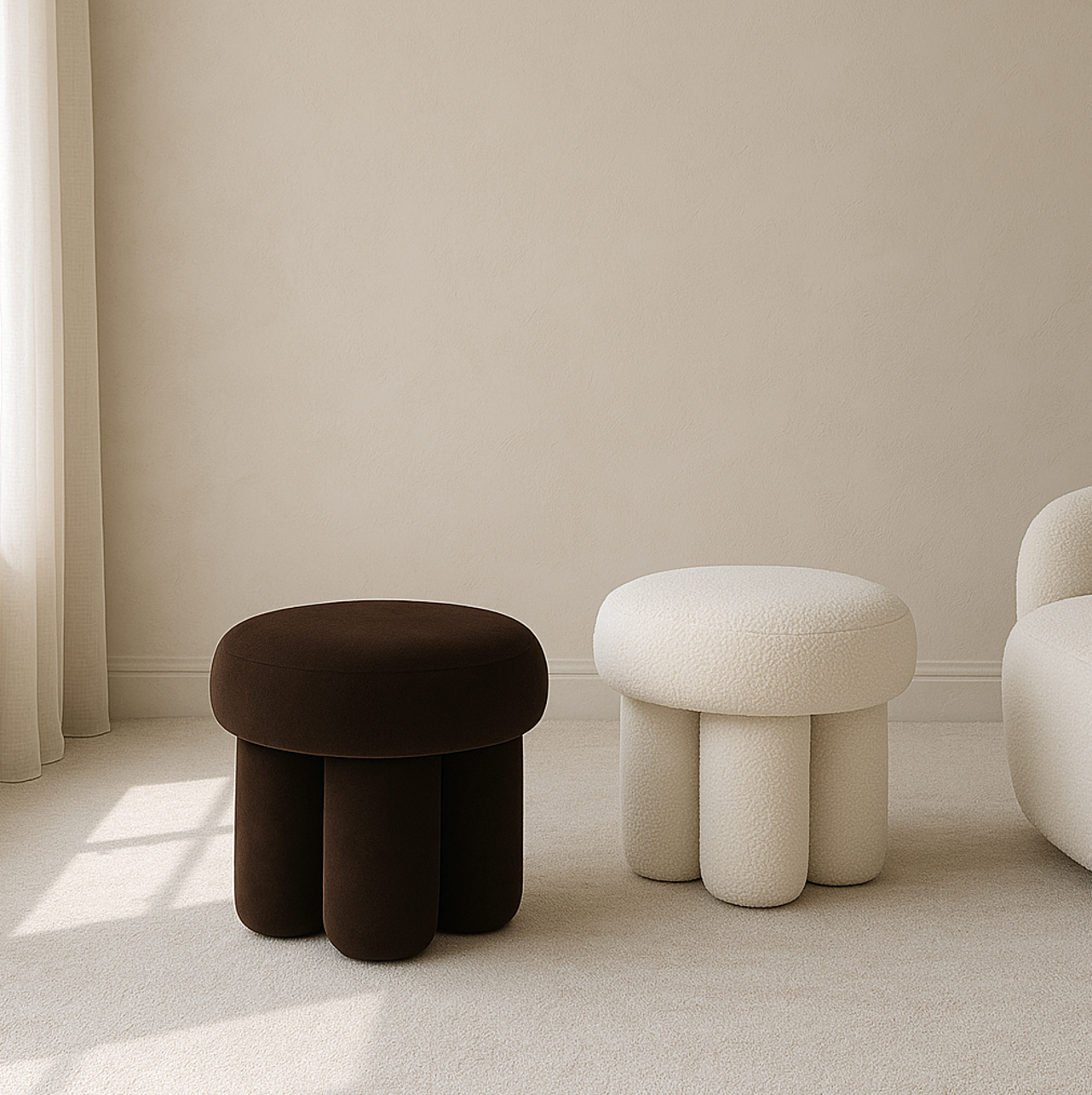 Interior Ave - Bentley Boucle Ottoman – White 3