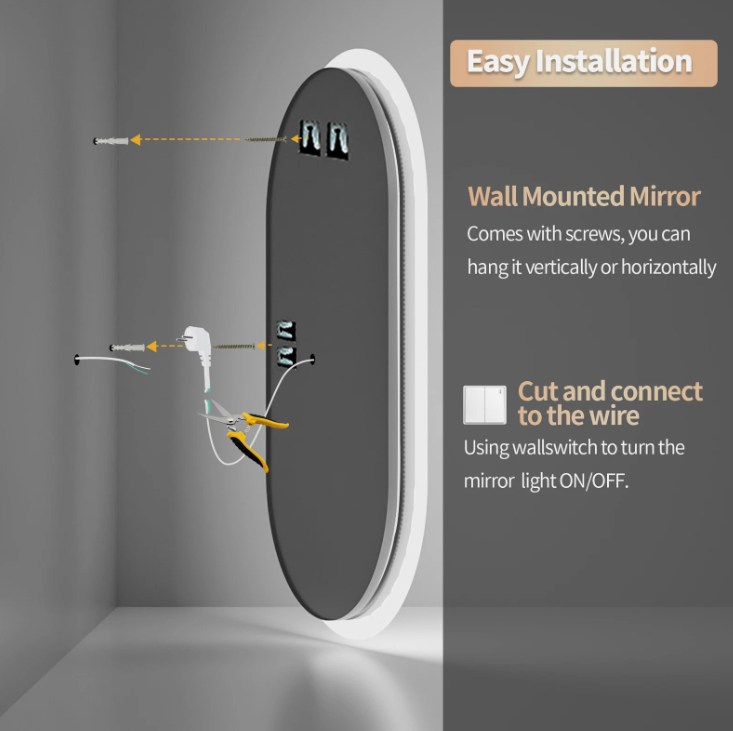 Interior Ave - 50 x 80cm Oval Frameless LED Bathroom Mirror 5
