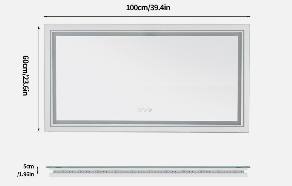 Interior Ave - 100 x 60cm Rectangle Frameless LED Bathroom Mirror 5