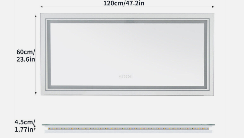 Interior Ave - 120 x 60cm Rectangle Frameless LED Bathroom Mirror 5