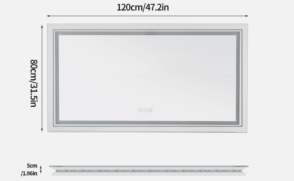 Interior Ave - 120 x 80cm Rectangle Frameless LED Bathroom Mirror 5