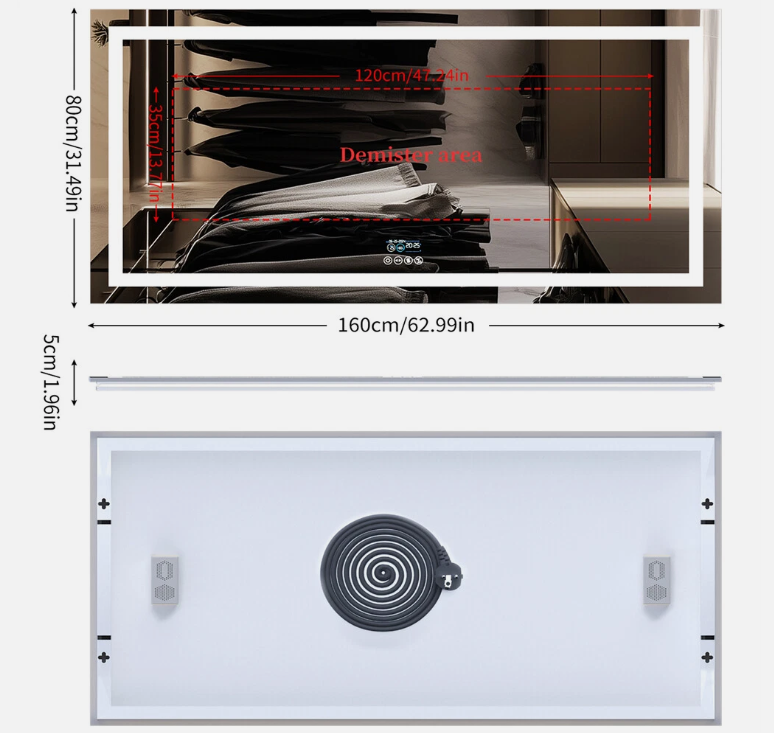 Interior Ave - 80 x 160cm Rectangle Frameless LED Bathroom Mirror – Bluetooth 5