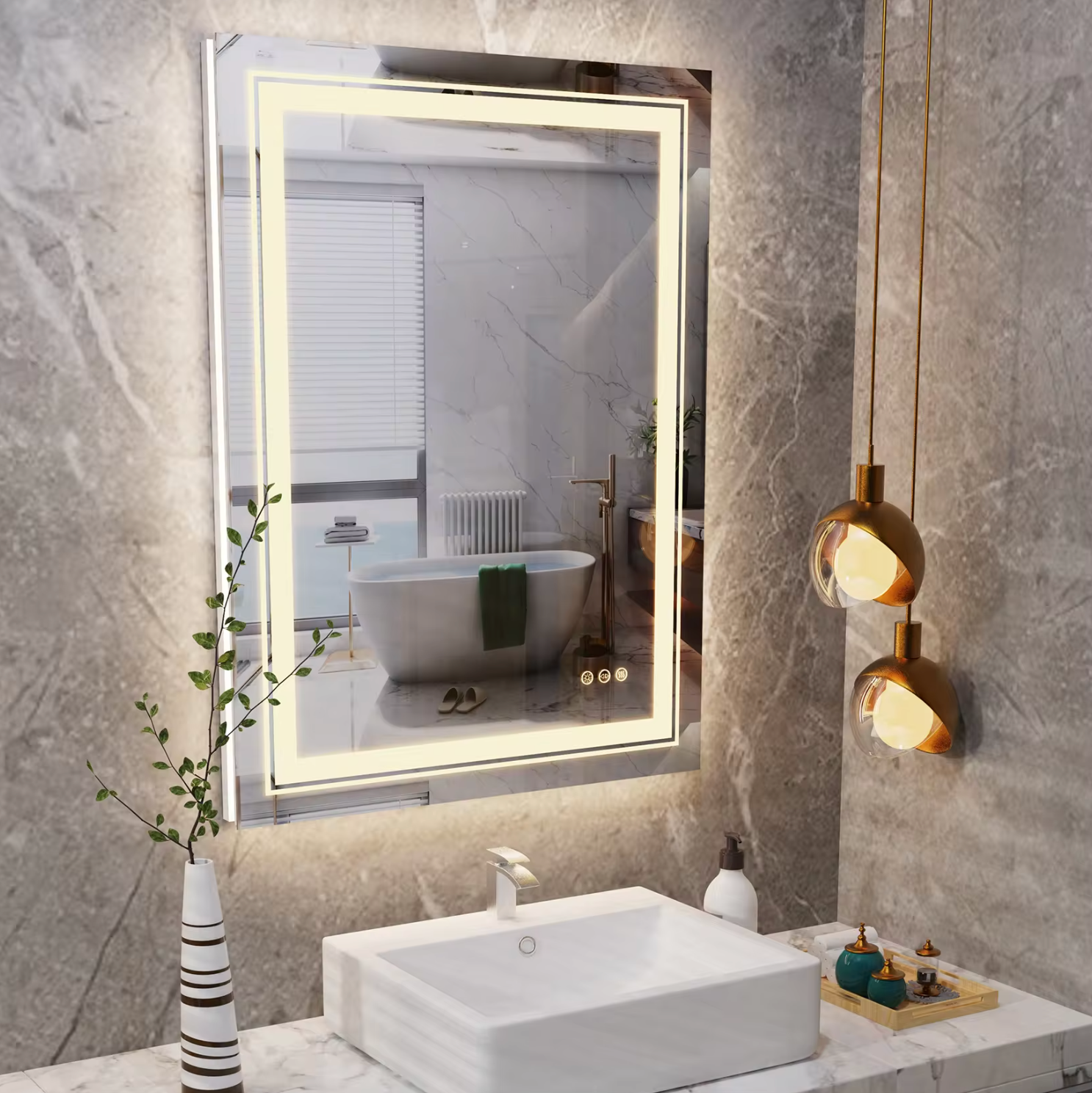 Interior Ave - 50 x 70cm Rectangle Frameless LED Bathroom Mirror 3